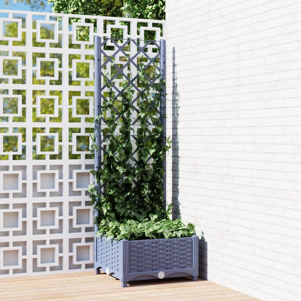 vidaXL Garden Planter with Trellis Dark Gray 15.7x15.7"x47.8" PP"
