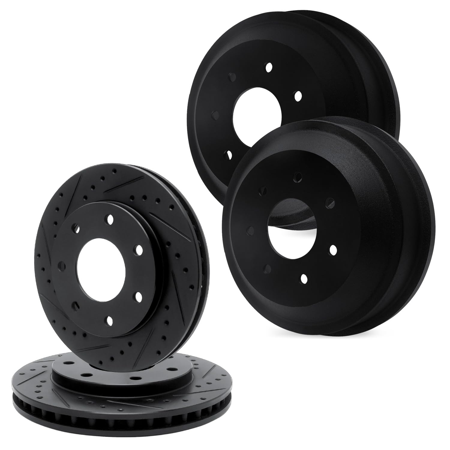 R1 Concepts Drilled and Slotted Black Disc Brake Rotor and Drum Set WHPN2-54161