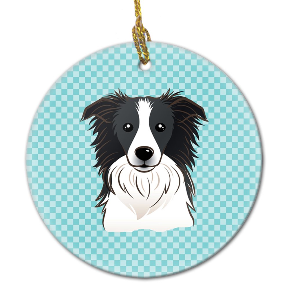 Checkerboard Blue Border Collie Ceramic Ornament BB1179CO1