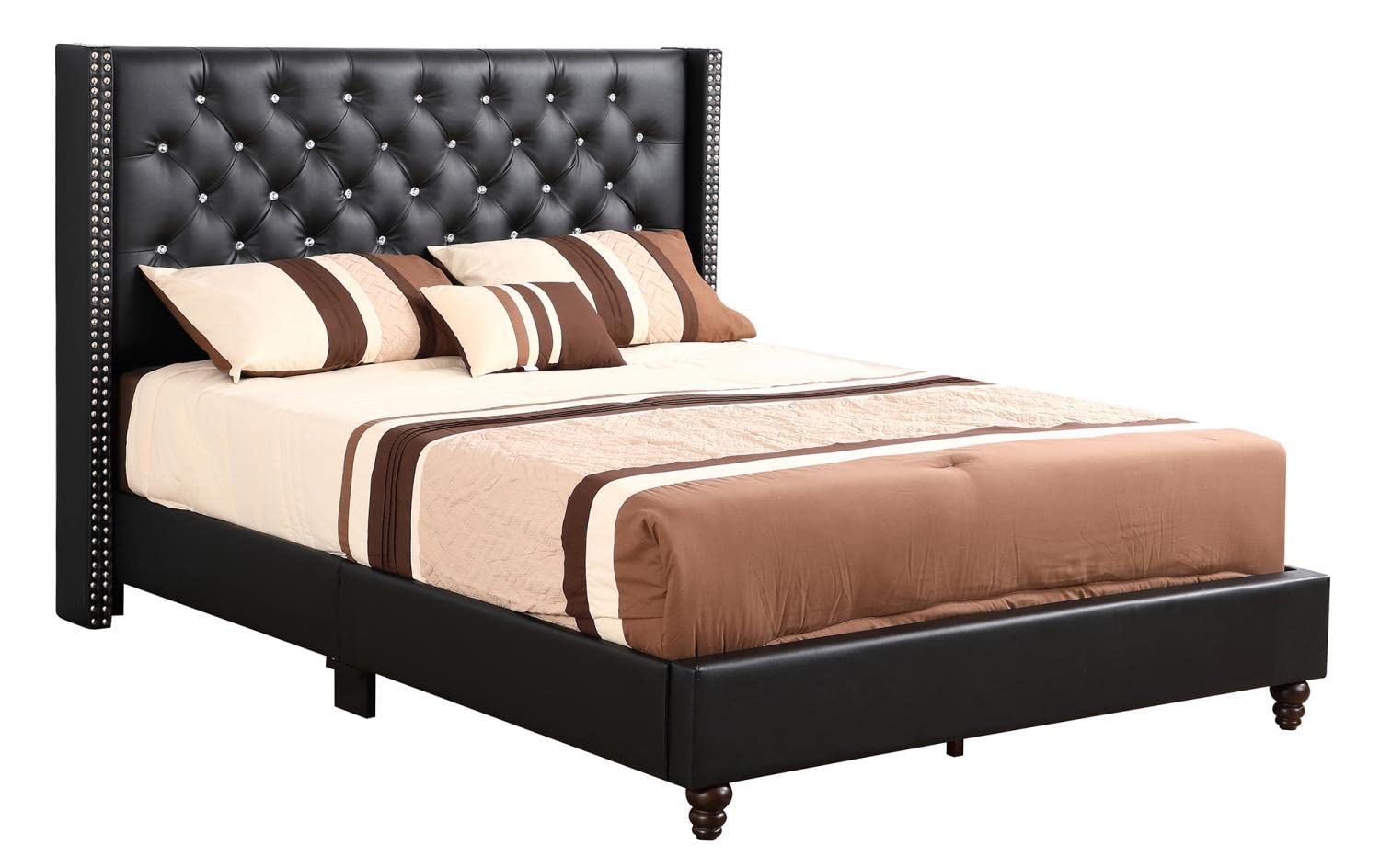 Julie Black Tufted Upholstered Low Profile Queen Panel Bed