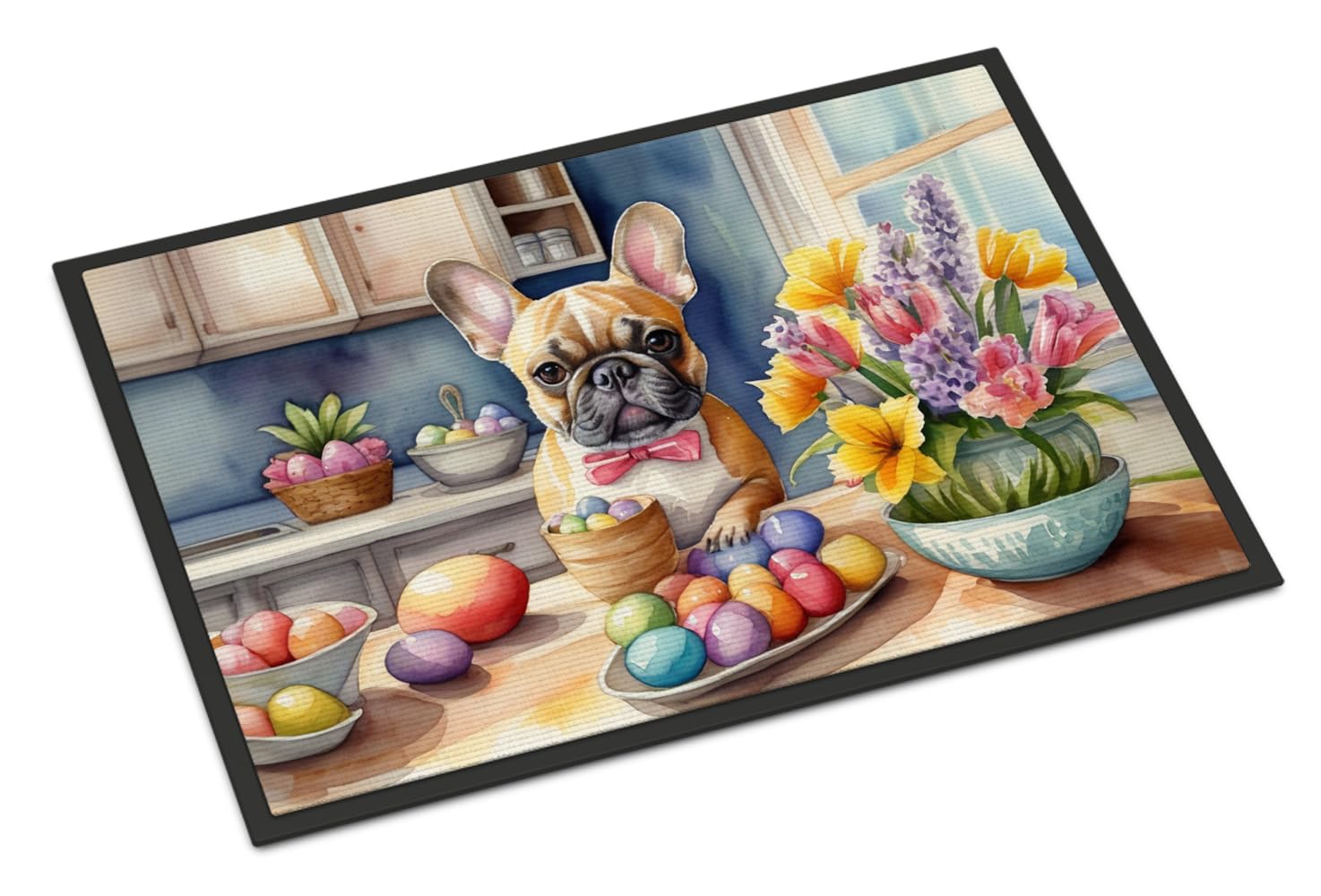 Carolines Treasures DAC6814MAT Decorating Easter French Bulldog Doormat Front Door Mat Indoor Outdoor Rugs for Entryway, Non Slip Washable Low Pile, 18H X 27W