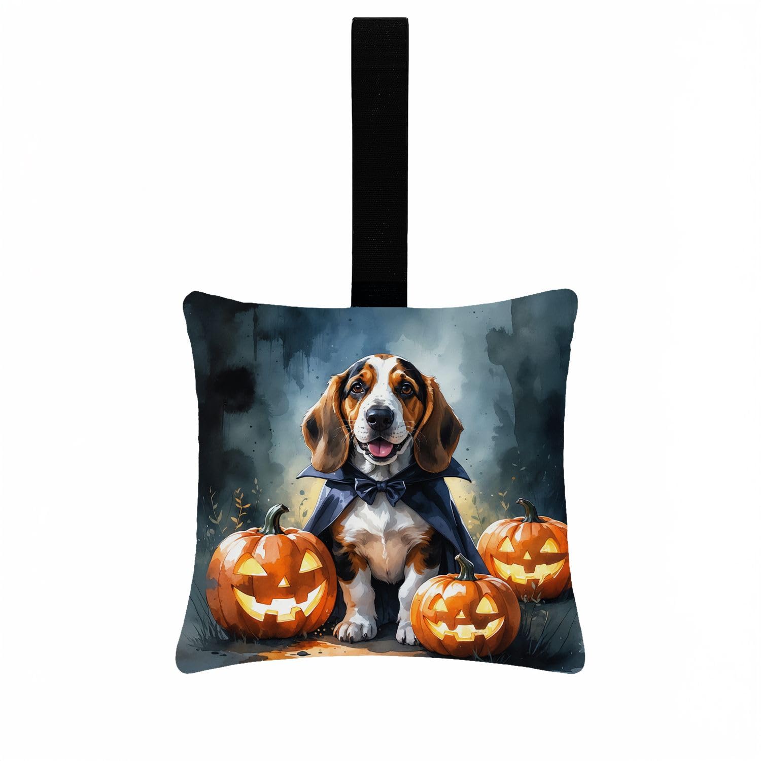 Carolines Treasures Basset Hound Puppy Halloween Mini Hanging Pillow Ornament 3.5  3.5 Decorative Door-Knob & Tree Hanger, Soft Fabric Cushion