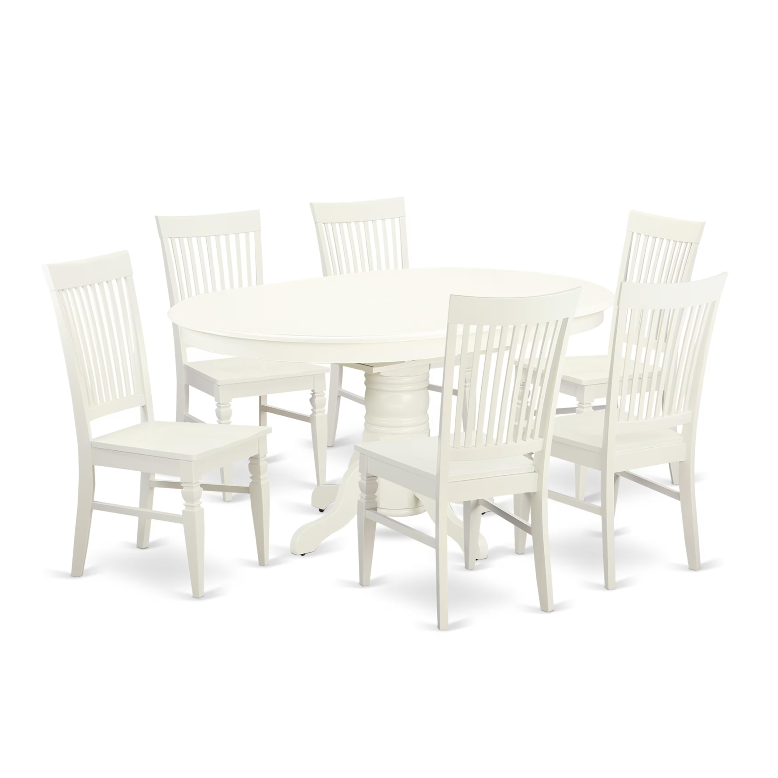 AVWE7-LWH-W 7 Pc Dining set with a Kitchen Table and 6 Wood Seat Kitchen Chairs in Linen White