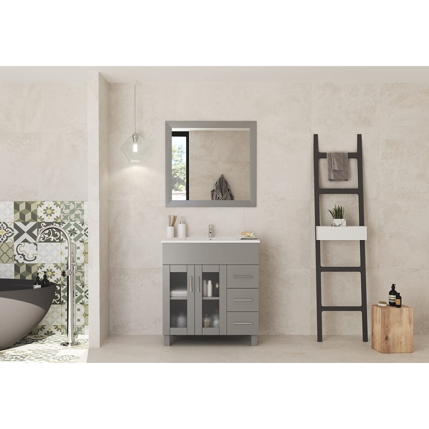 Nova 32 - Grey Cabinet + Ceramic Basin Countertop