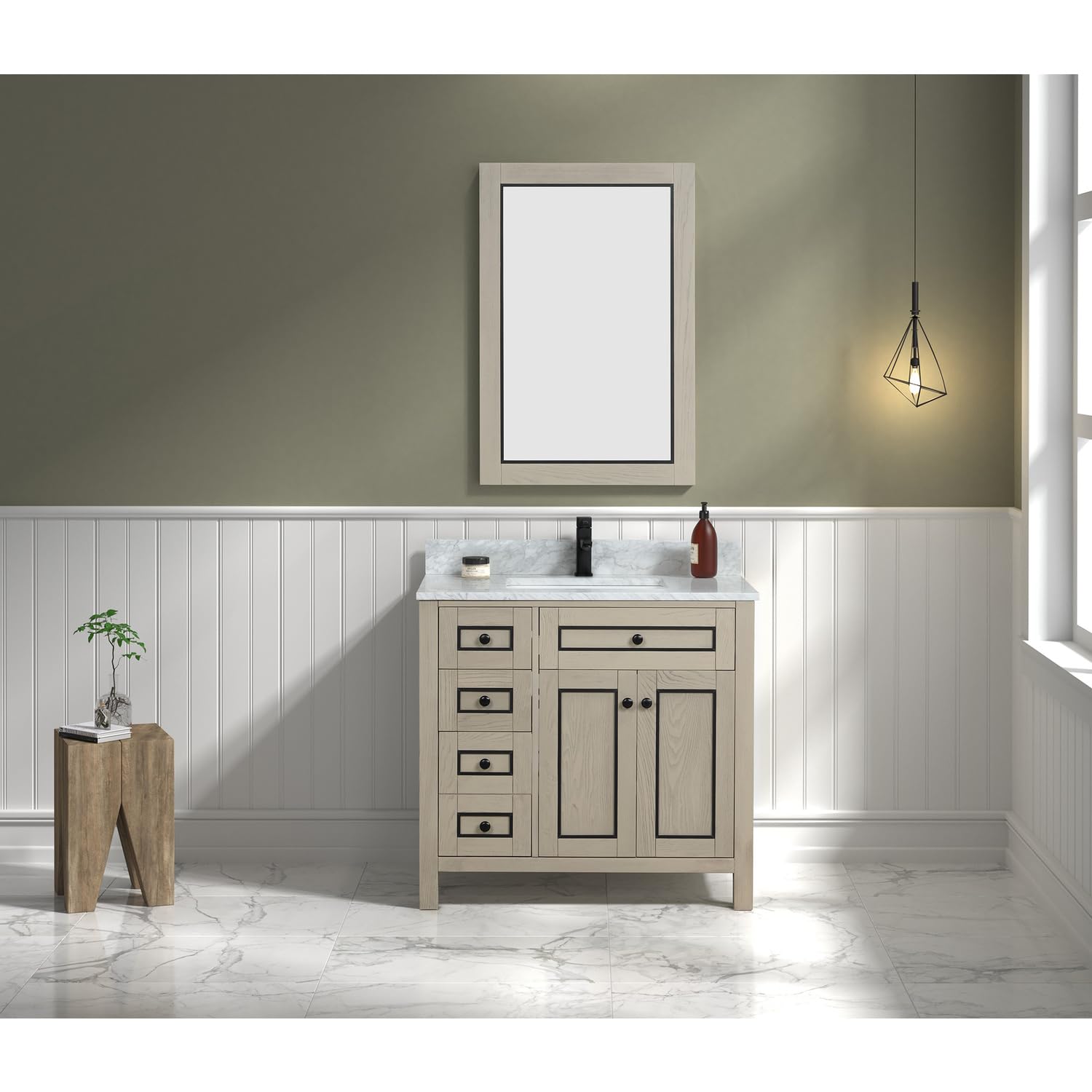 36 LIGHT OAK FINISH SINK VANITY CABINET WITH CARRARA WHITE TOP