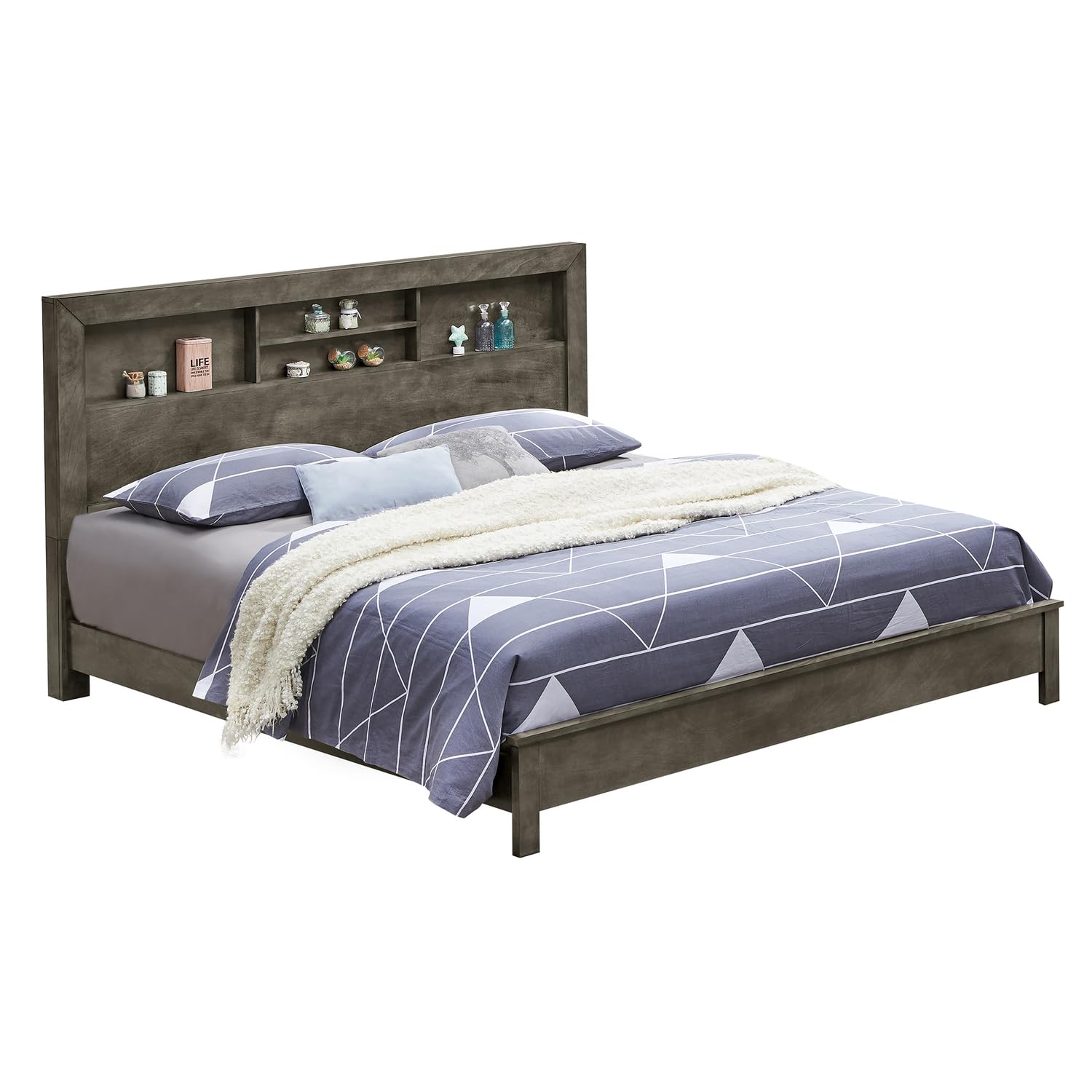 Burlington Gray Queen Platform Bed with Storage Shelves