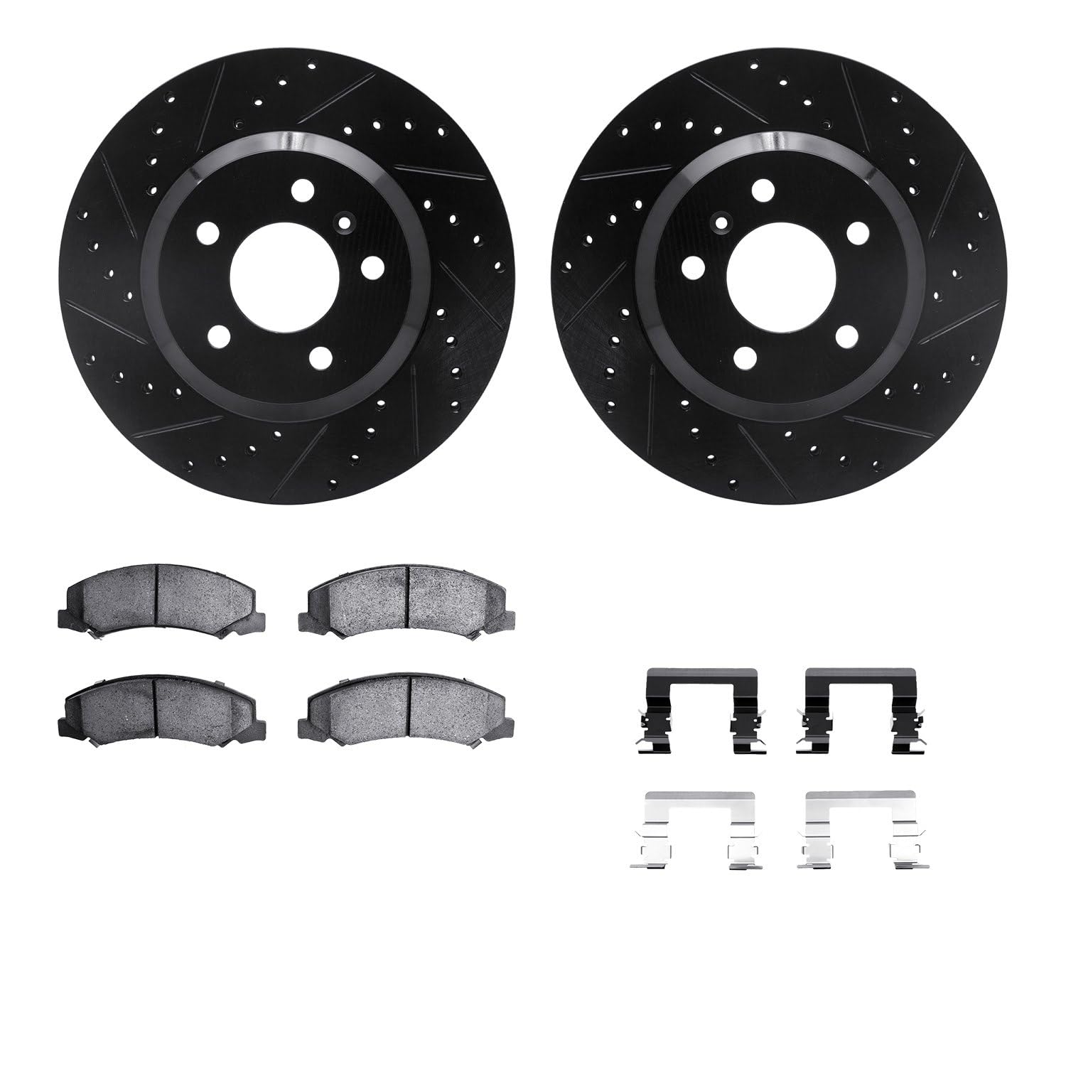 R1 Concepts Drilled and Slotted Black Disc Brake Rotor Set with Semi-Met Pads and Hardware WHYH1-45023