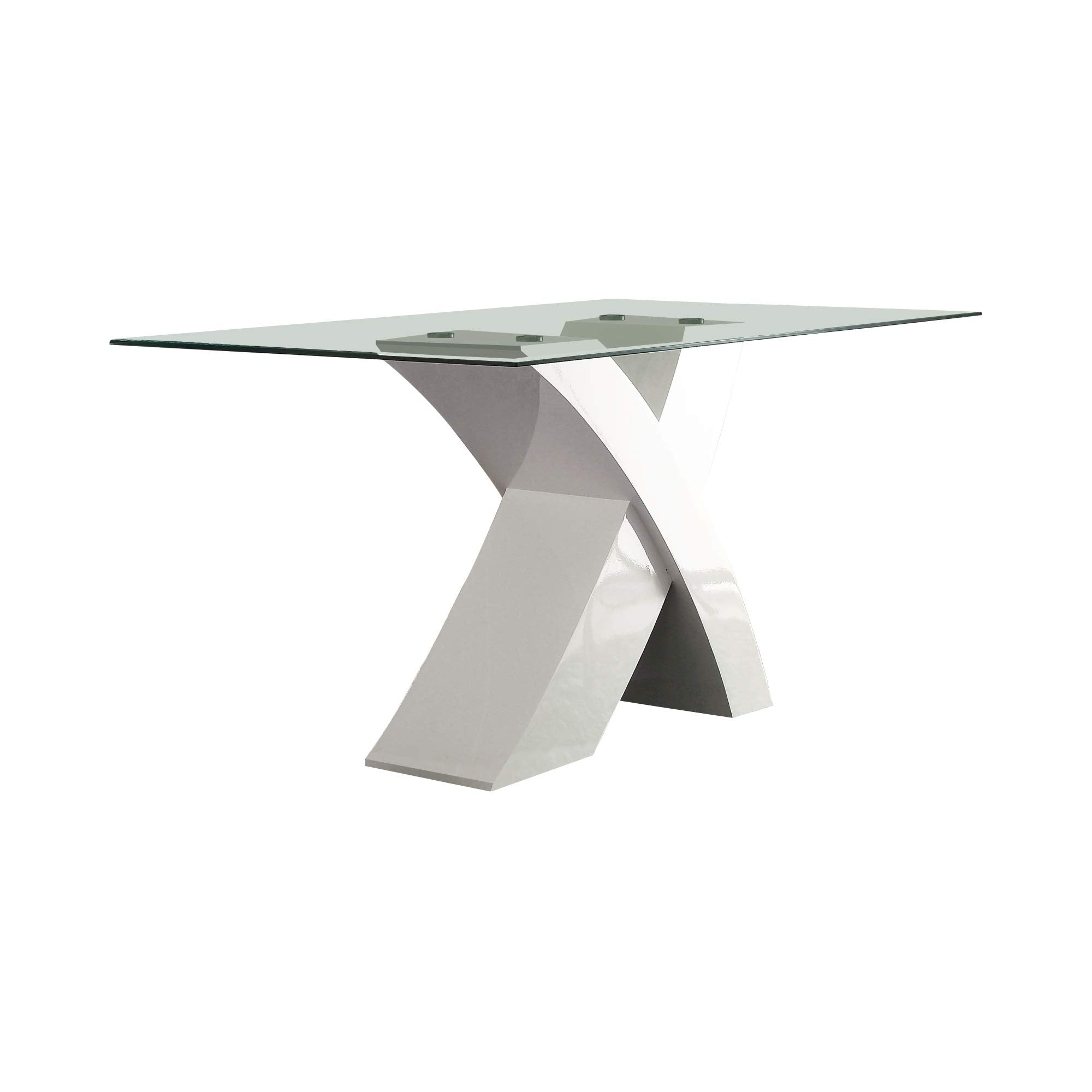 Benjara Glass Top Dining Table With X Shape Wooden Base, White And Clear