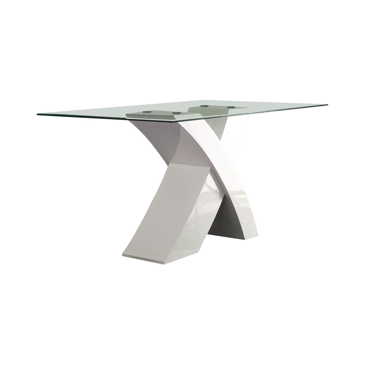 Benjara Glass Top Dining Table With X Shape Wooden Base, White And Clear