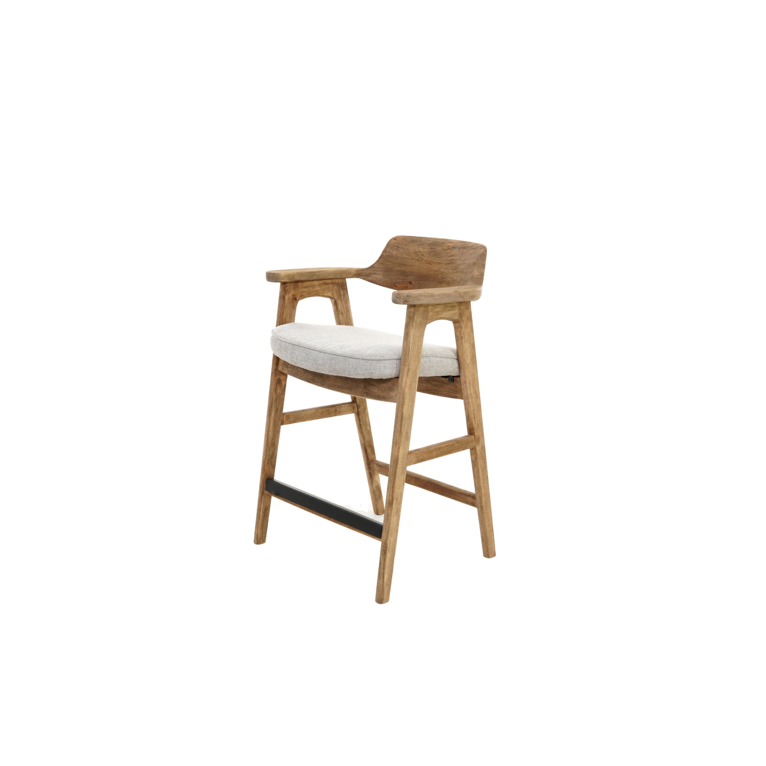 Zsy Counter Stool Chair, Open Back Natural Brown Birch Wood, Anew Gray