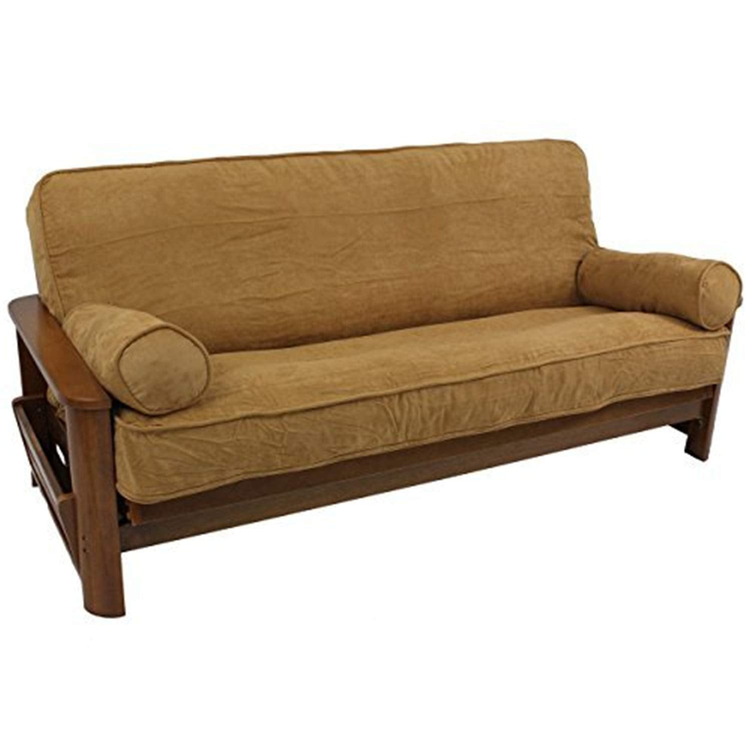 Solid Microsuede Double Corded 8 to 9-inch Full Futon Cover Set with Two 20 by 8-inch Bolster Pillows (Set of 3) - Tangerine Dream