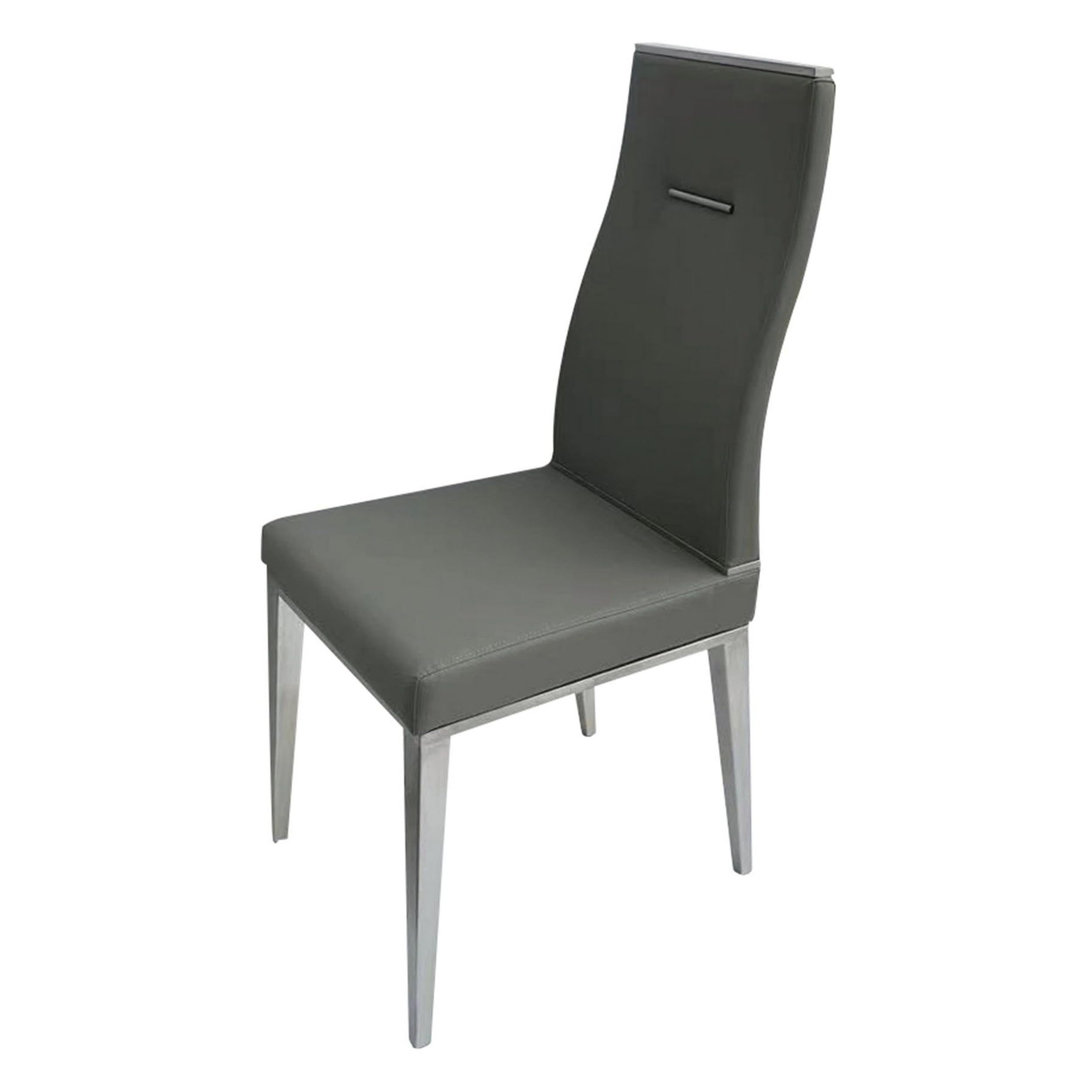 Bea 20 Inch Dining Chair, Set of 4, Steel Base, Faux Leather, Dark Gray