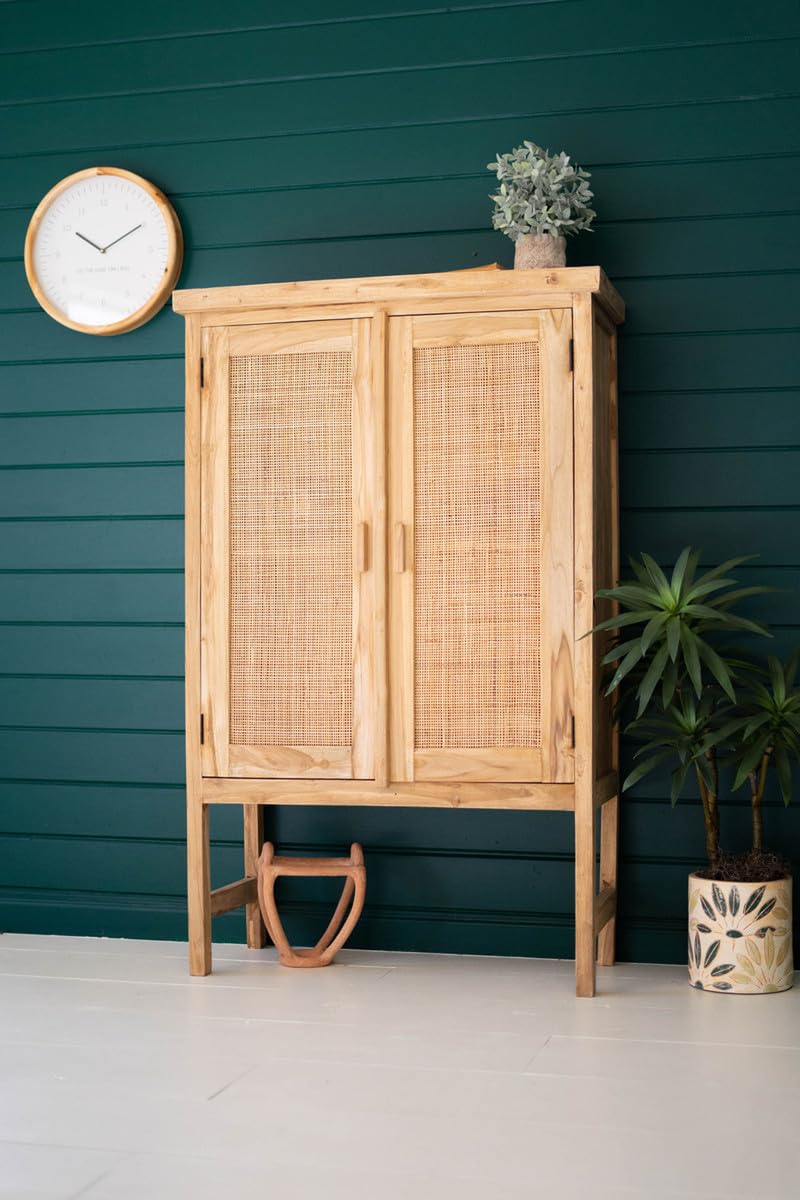 Kalalou Dam1008 Large Two Door Wooden Cabinet With Woven Cane Detail
