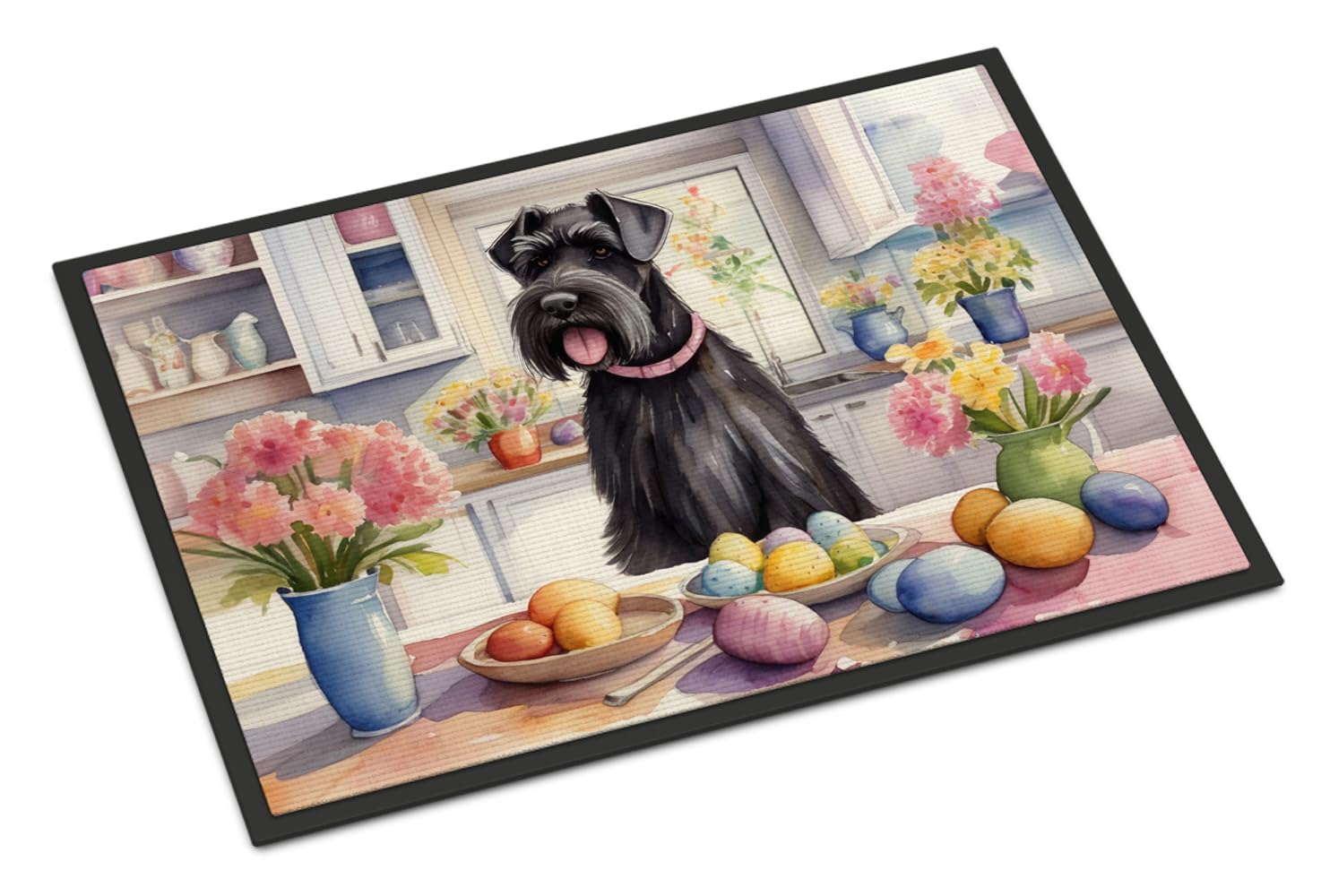 Carolines Treasures DAC6821MAT Decorating Easter Giant Schnauzer Doormat Front Door Mat Indoor Outdoor Rugs for Entryway, Non Slip Washable Low Pile, 18H X 27W
