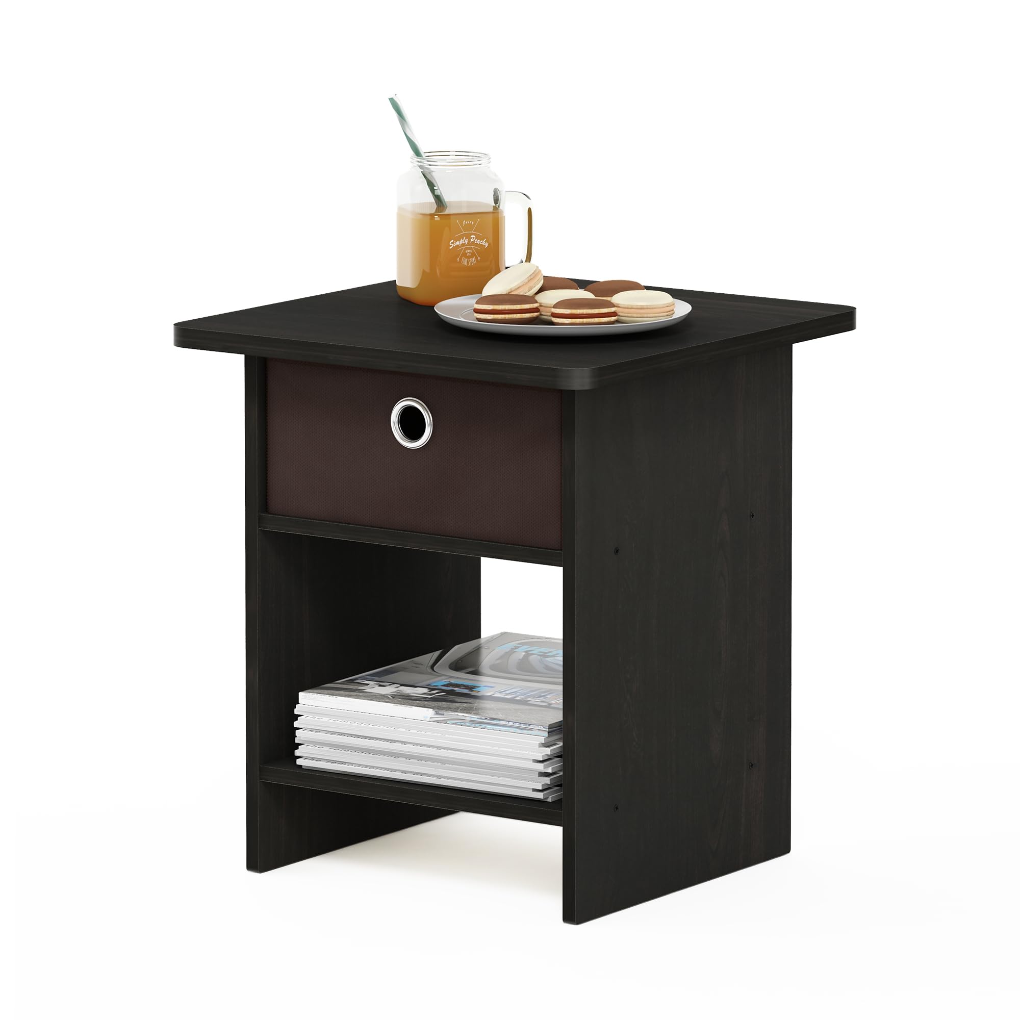 Furinno 10004EX/BR End Table/ Night Stand Storage Shelf with Bin Drawer, Espresso/Brown