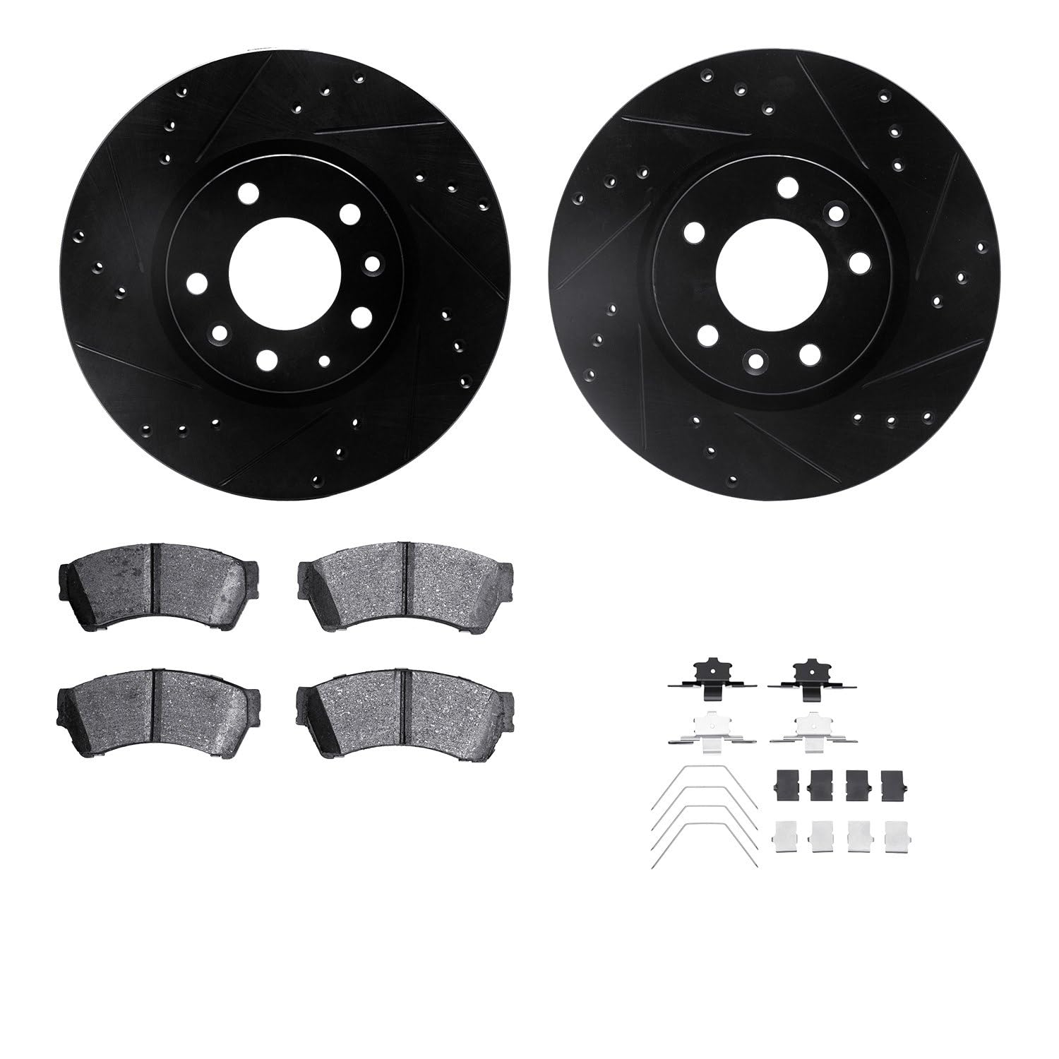 R1 Concepts Drilled and Slotted Black Disc Brake Rotor Set with Semi-Met Pads and Hardware WHYH1-54186