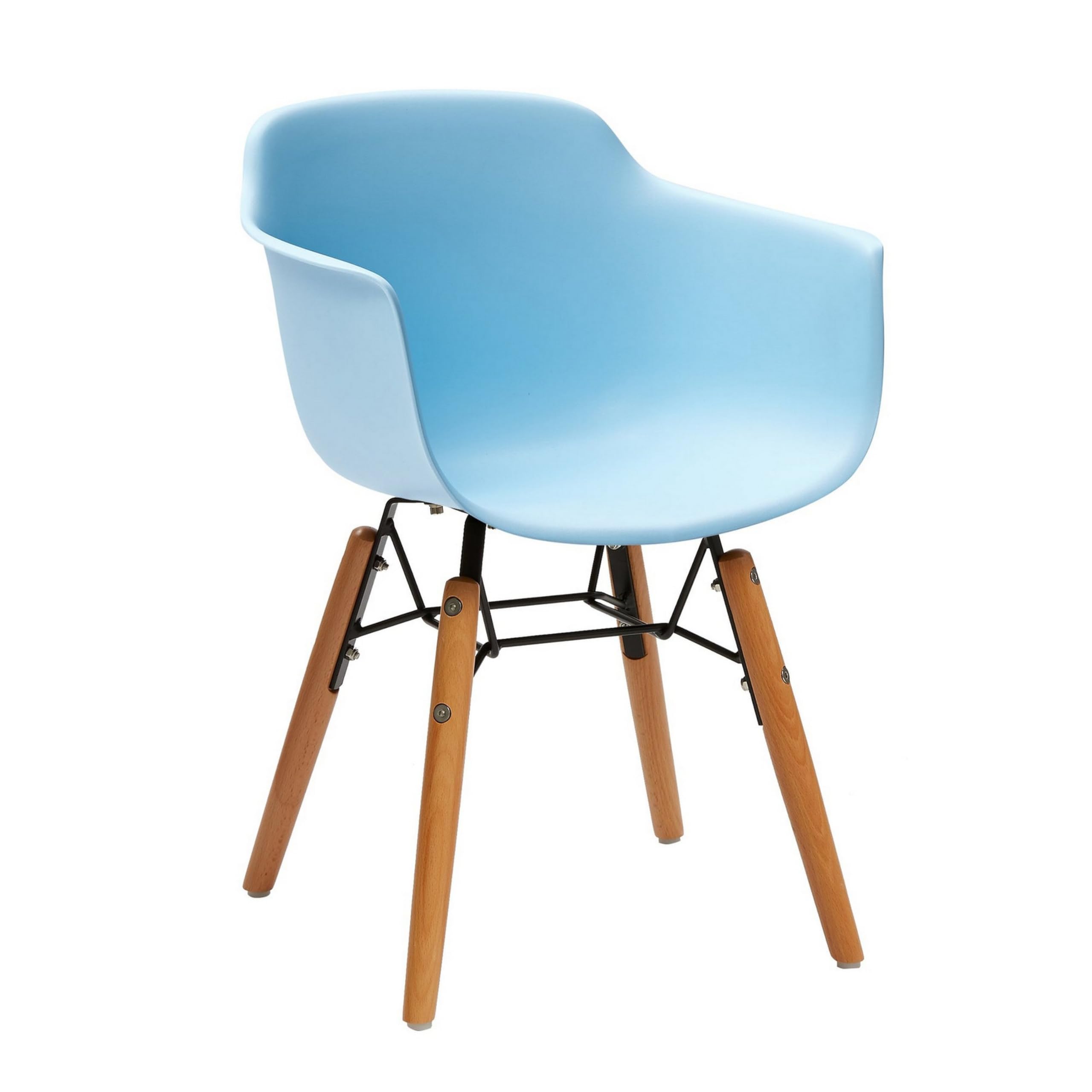 Lyna 16 Inch Kids Side Chair with Solid Back, Set of 4, Arms, Angled Wood Base, Blue