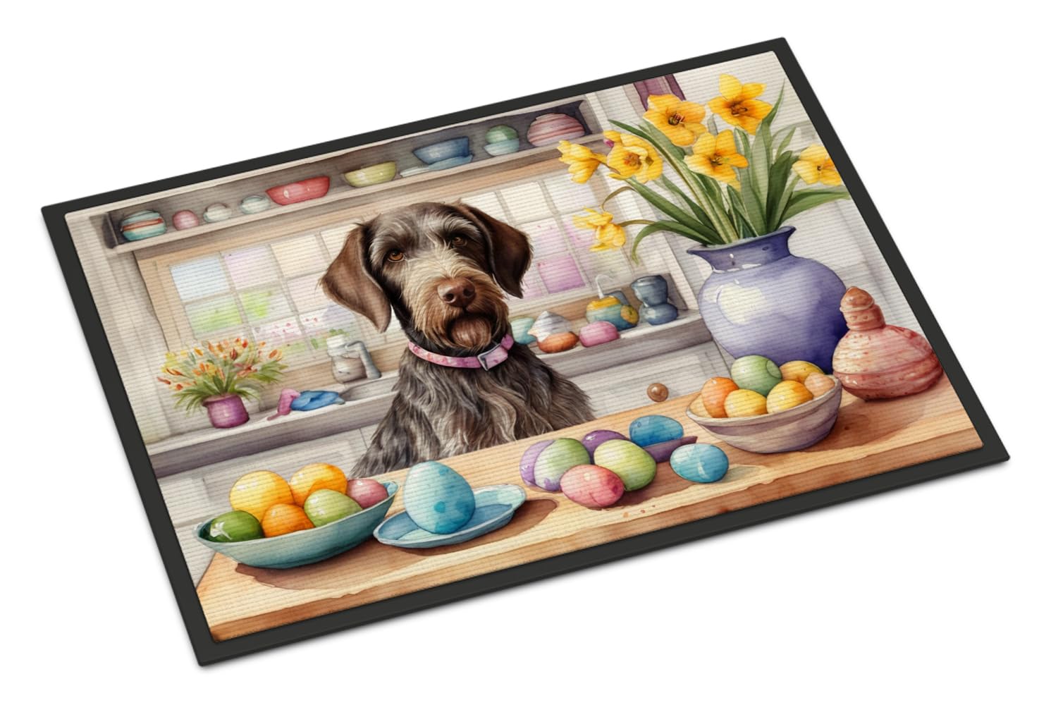 Carolines Treasures DAC6820MAT Decorating Easter German Wirehaired Pointer Doormat Front Door Mat Indoor Outdoor Rugs for Entryway, Non Slip Washable Low Pile, 18H X 27W