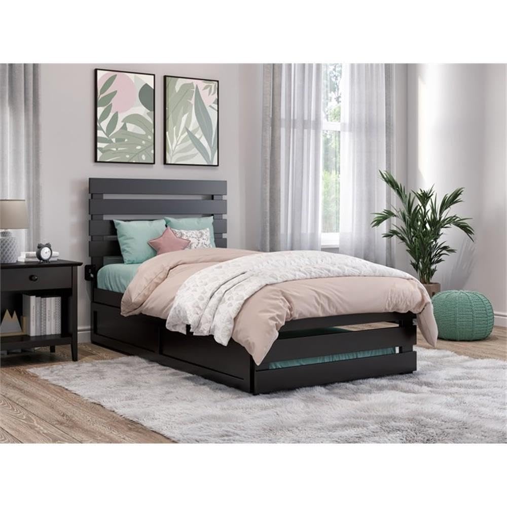 AFI Oxford Twin Size Platform Bed with Footboard & Twin Trundle in Espresso