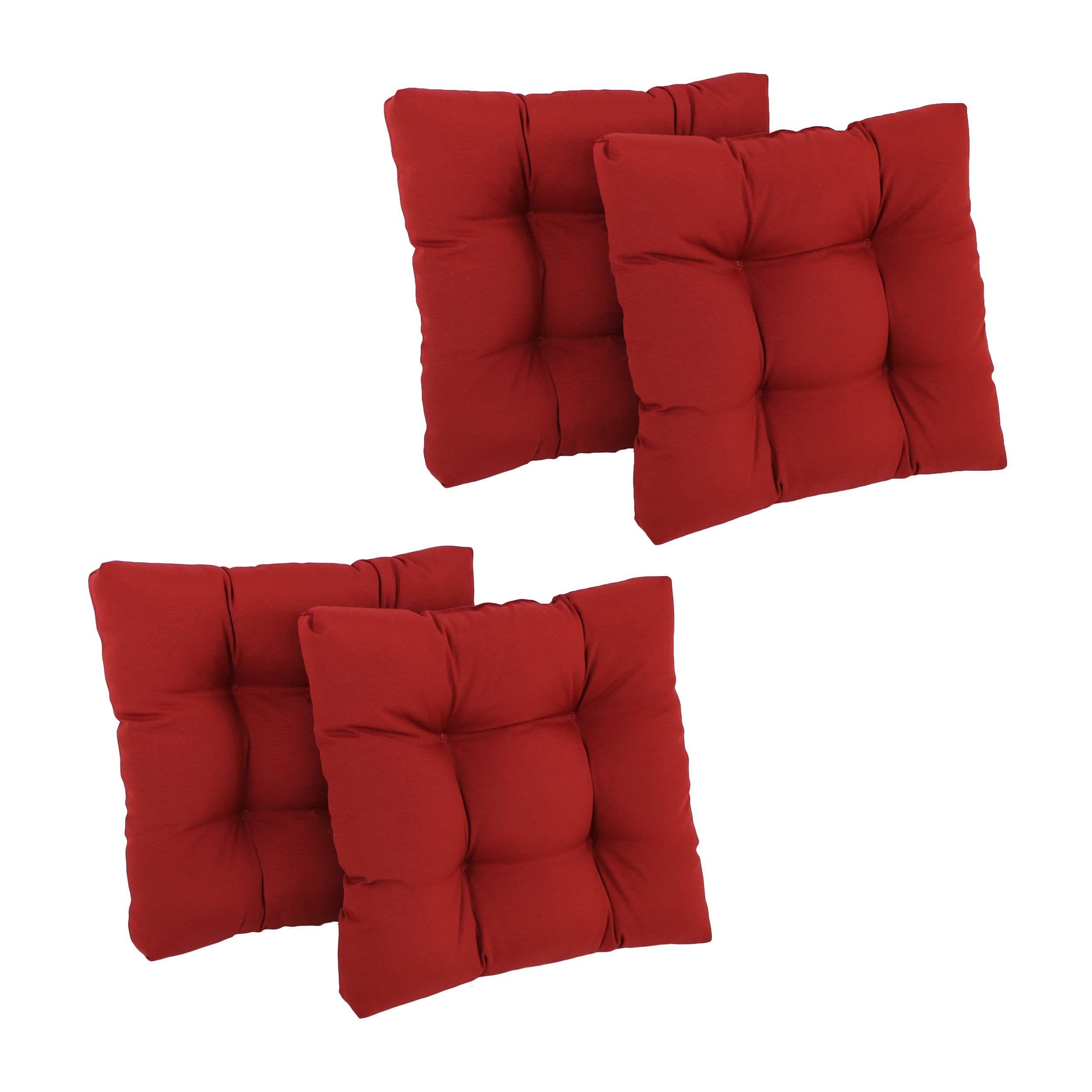 19-inch Squared Twill Tufted Dining Chair Cushion (Set of Four) - Ruby Red