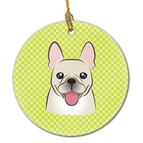 Checkerboard Lime Green French Bulldog Ceramic Ornament BB1300CO1