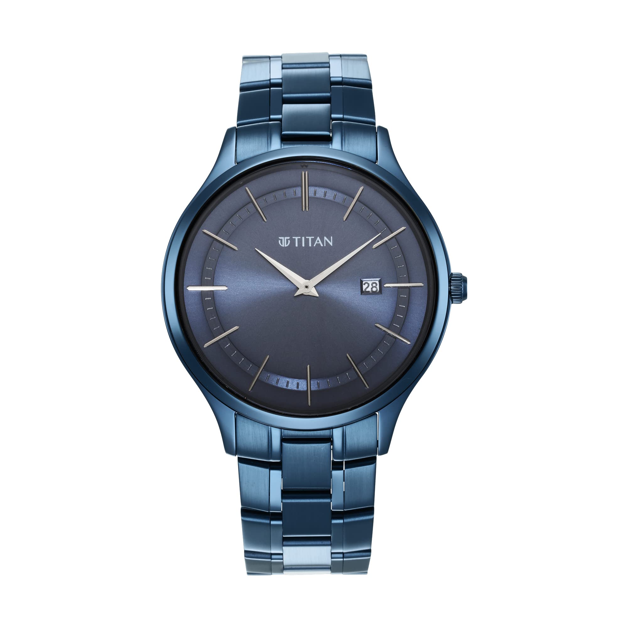 Titan Classique Slim Analog Silver Dial Men's Watch-90142QM01 Stainless Steel, Blue Strap