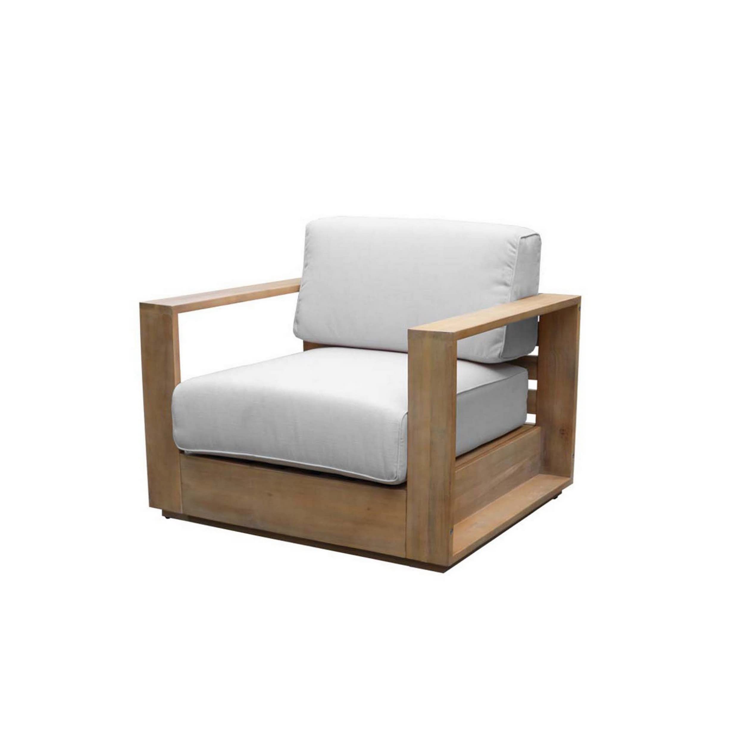 Neji 32 Inch Outdoor Armchair, Natural Brown Acacia Wood, Thick Cushions