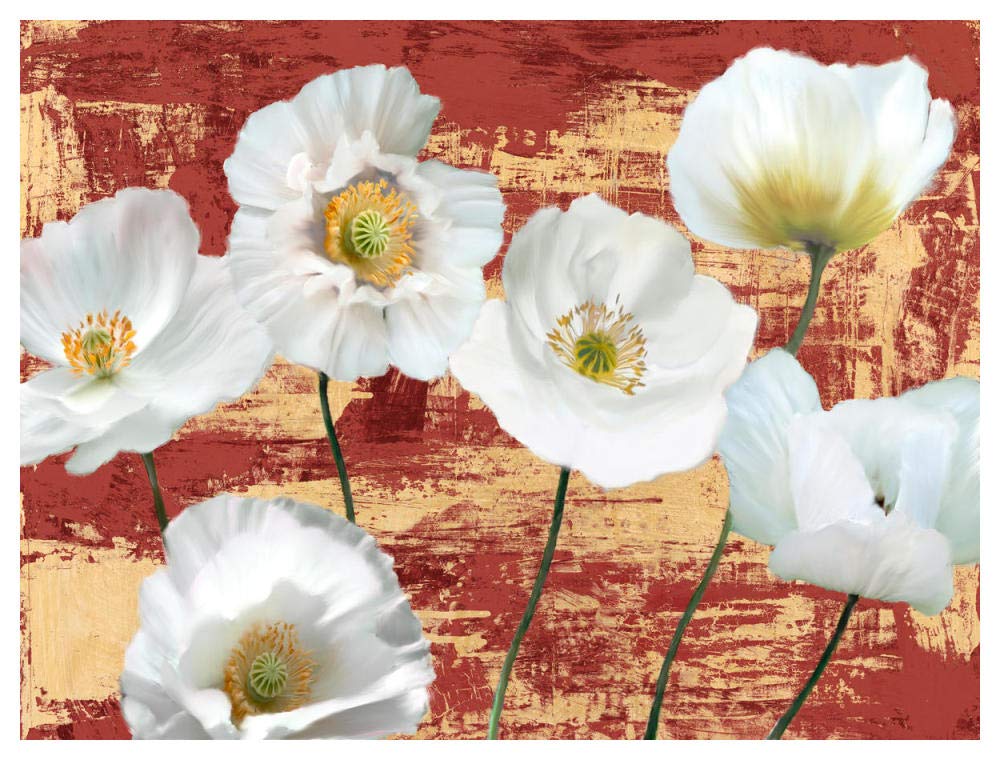 Washed Poppies (Red & Gold)-Paper Art-50x38”