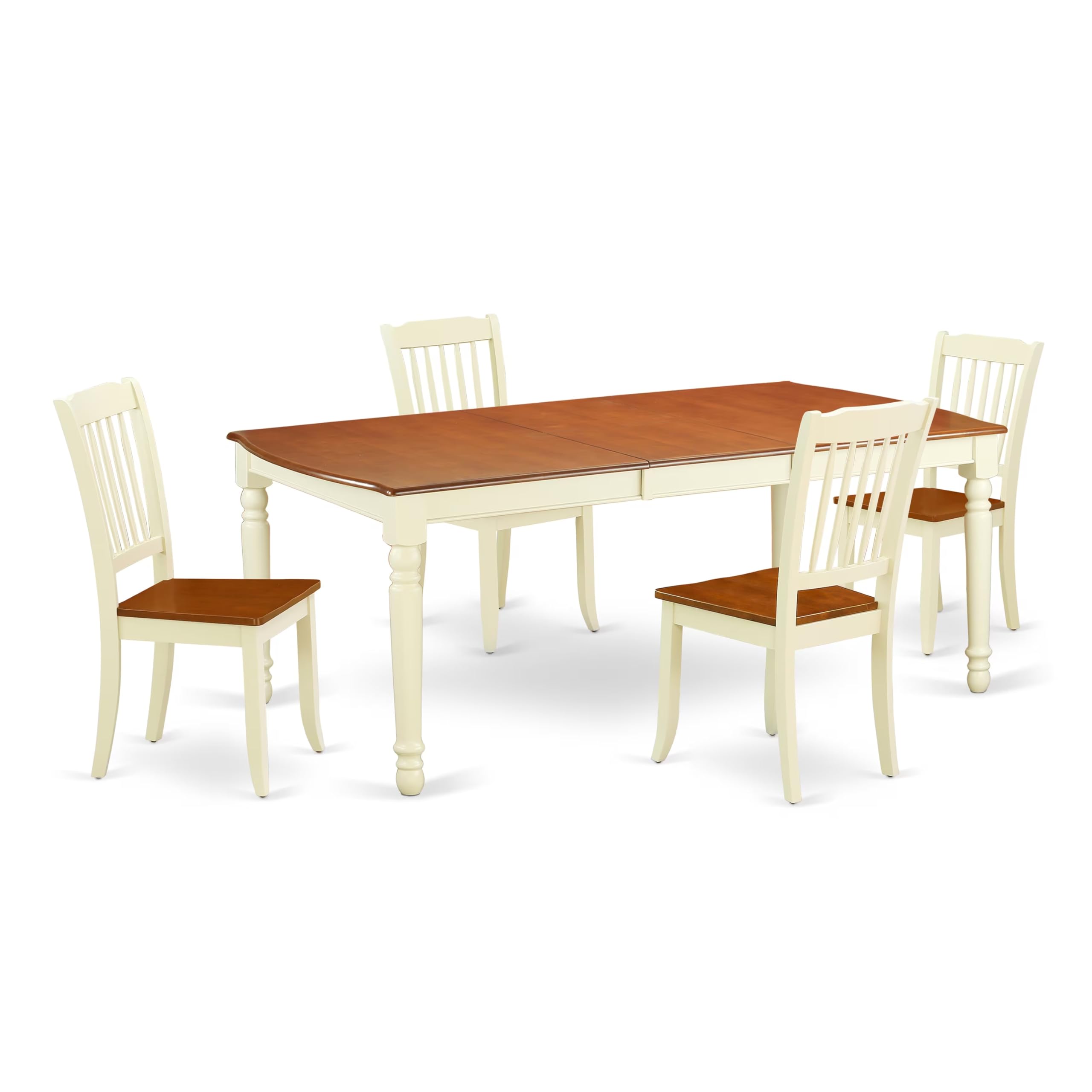 DODA5-BMK-W 5PC Rectangular 60/78 inch Table with 18 In Leaf and 4 vertical slatted Chairs