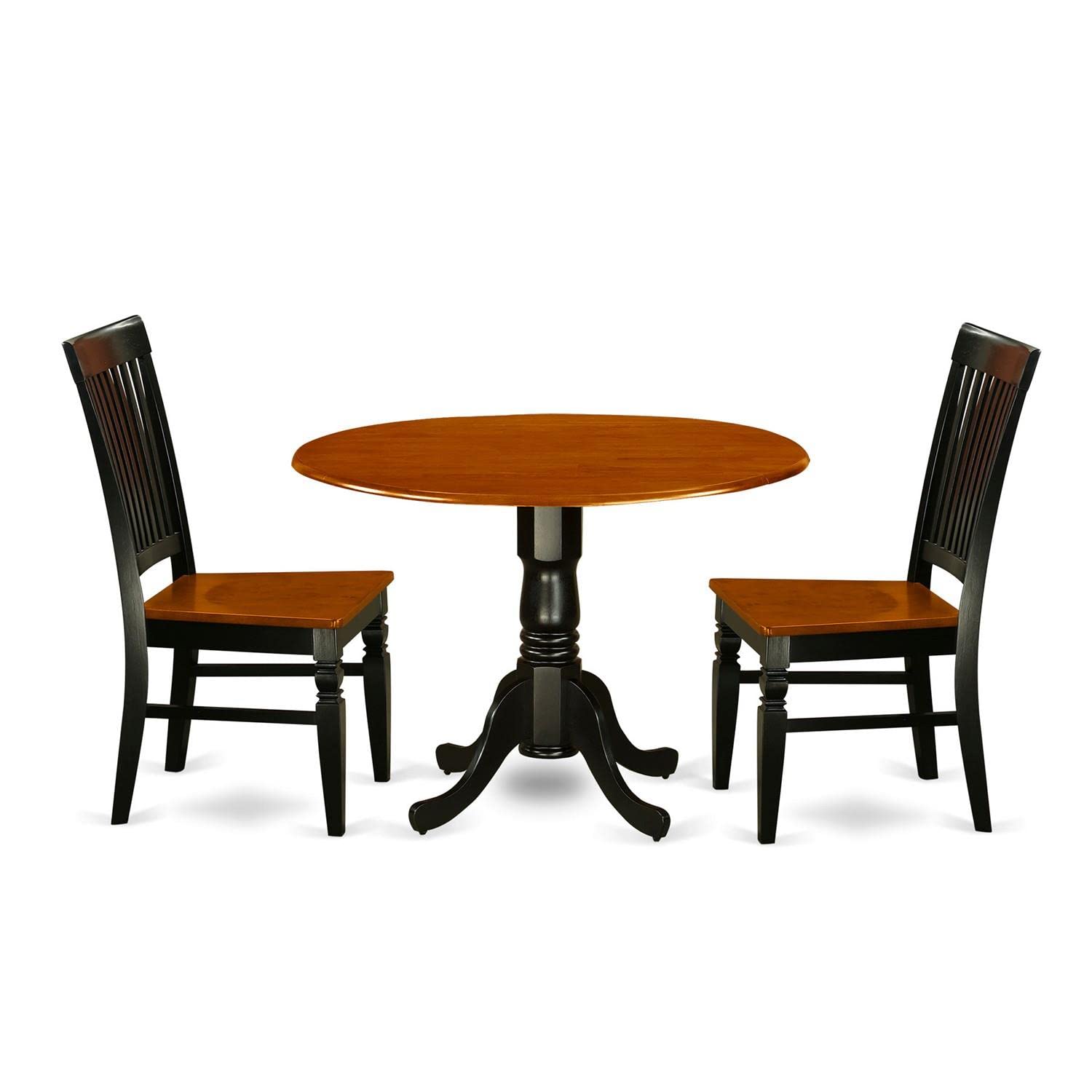 East West Furniture DLWE3-BCH-W Dublin 3 Piece Kitchen Set Contains a Round Table with Dropleaf and 2 Dining Room Chairs, 42x42 Inch, Black & Cherry