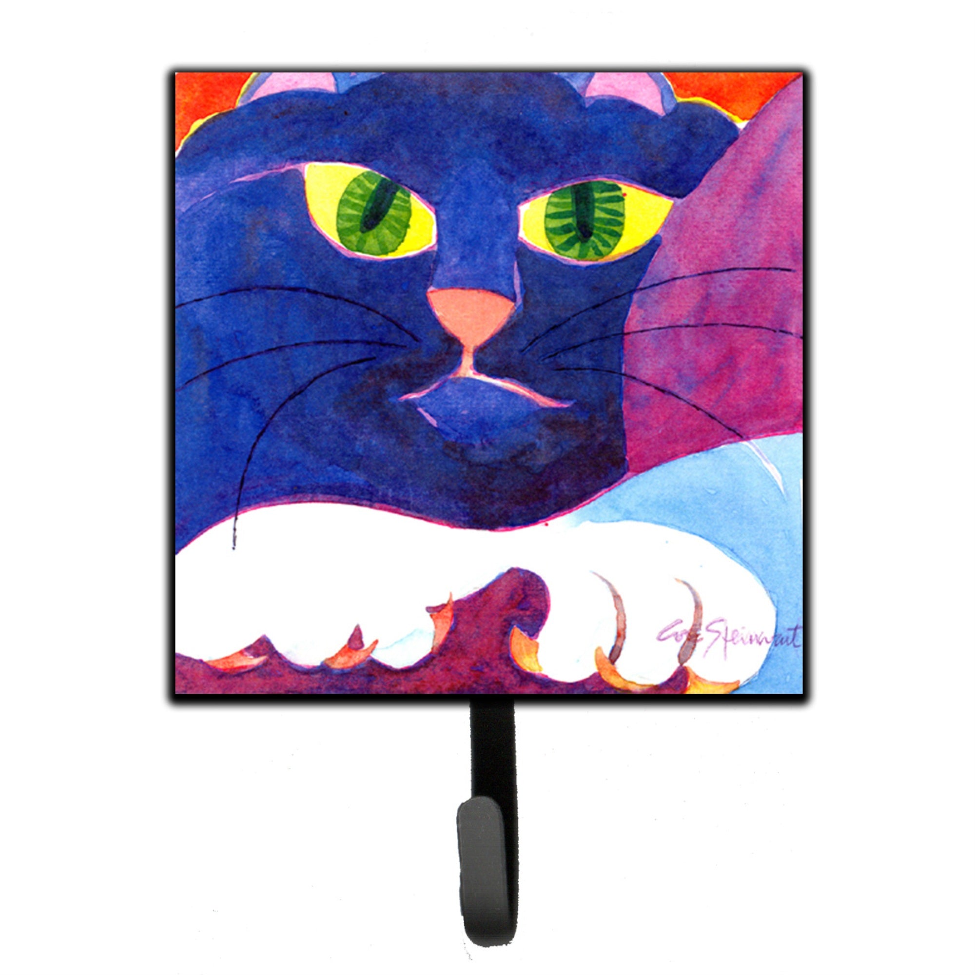 Caroline'S Treasures Big Blue Cat Leash Holder Or Key Hooks, Small, Multicolor