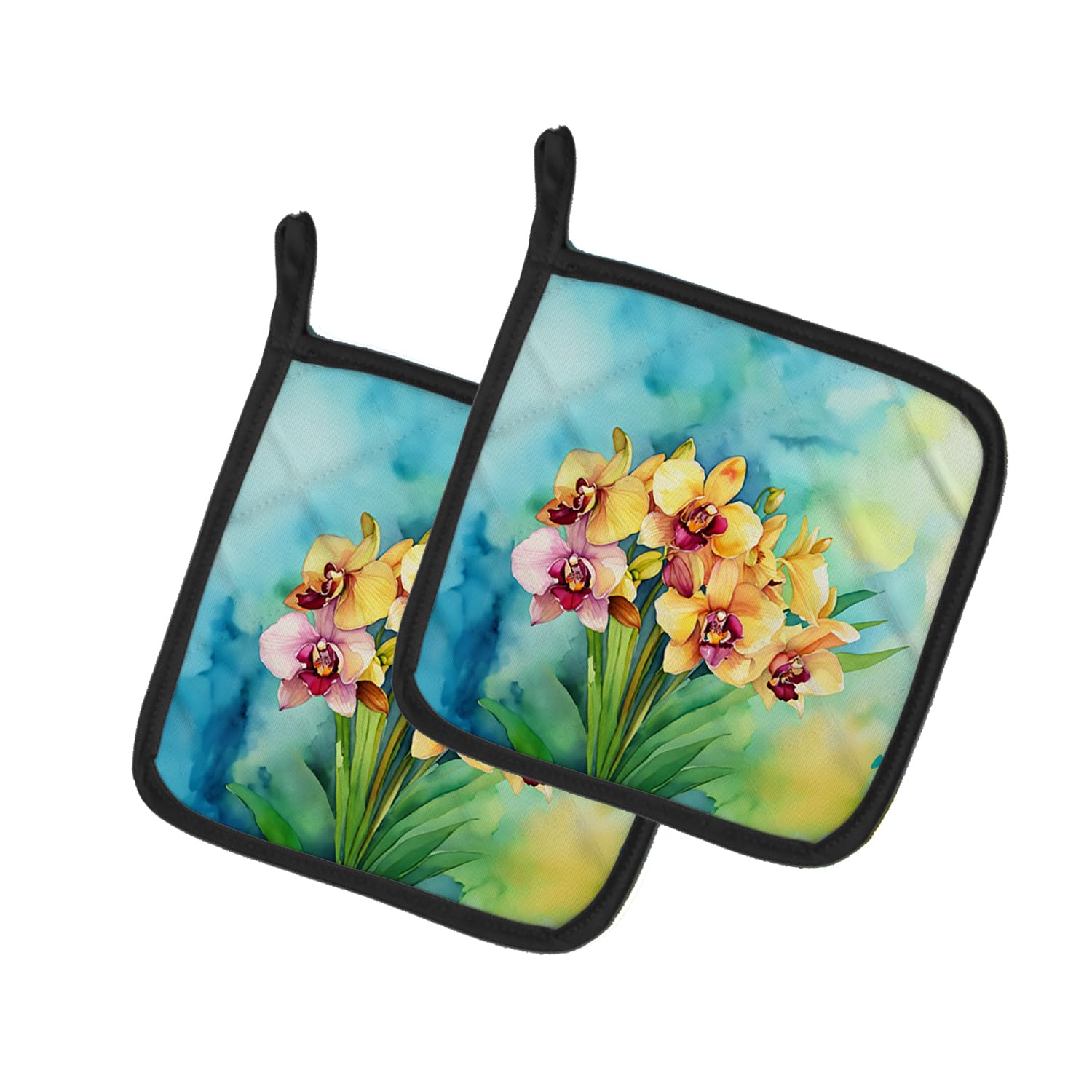Orchids in Watercolor Pair of Pot Holders