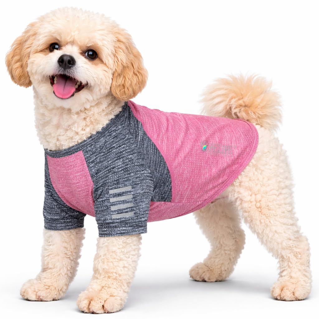 Pet Life  Active Hybreed 4-Way Stretch Two-Toned Performance Dog T-Shirt, Pink W/ Navy - Small