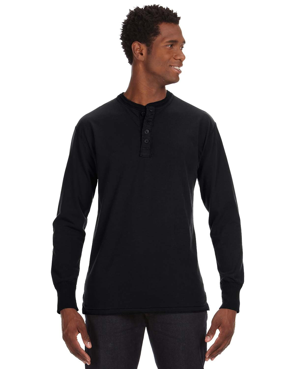 J. America Vintage Brushed Jersey Henley - Black, S