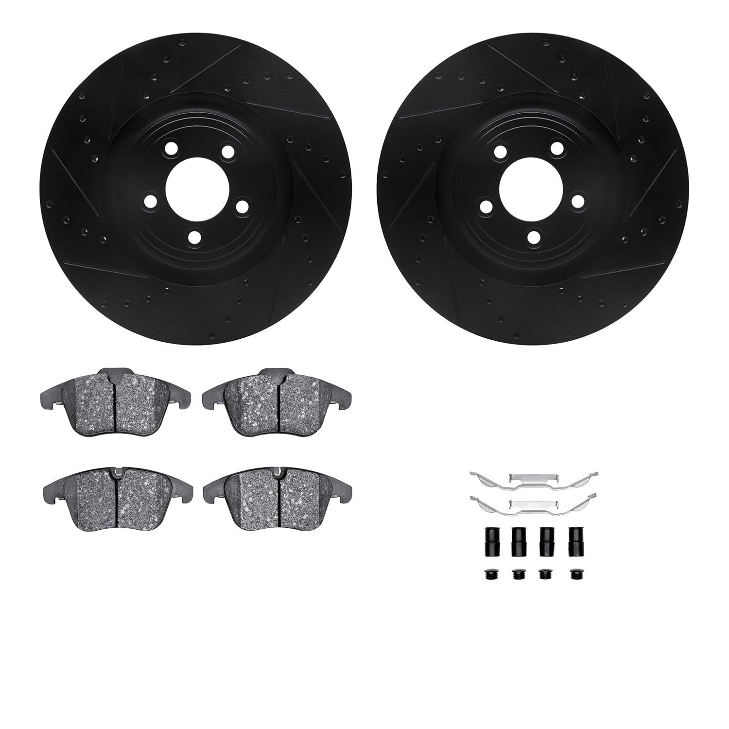 R1 Concepts Drilled and Slotted Black Disc Brake Rotor Set with Semi-Met Pads and Hardware WHYH1-20019