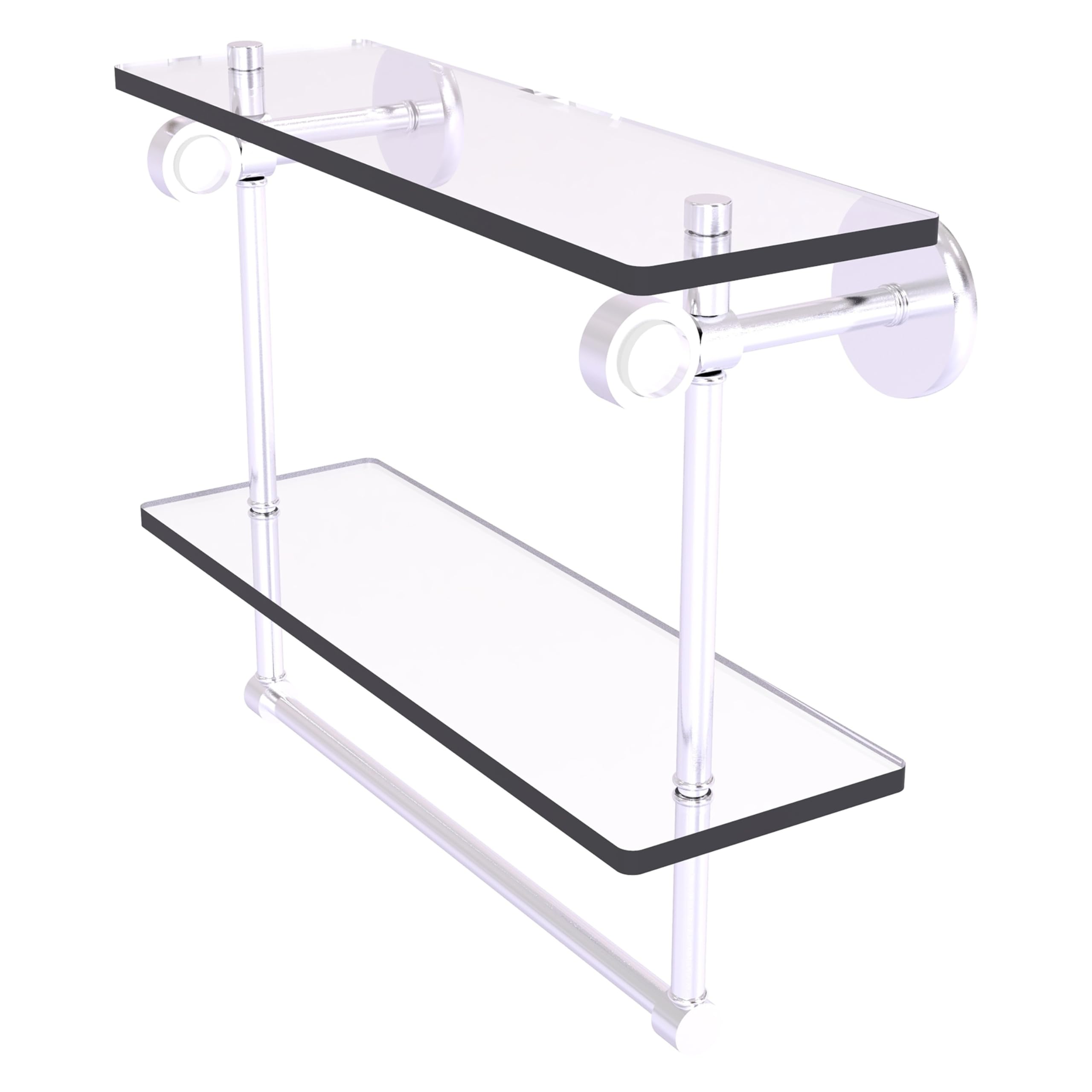 Clearview Collection 16 Inch Double Glass Vanity Shelf  with Integrated Towel Bar - Satin Chrome