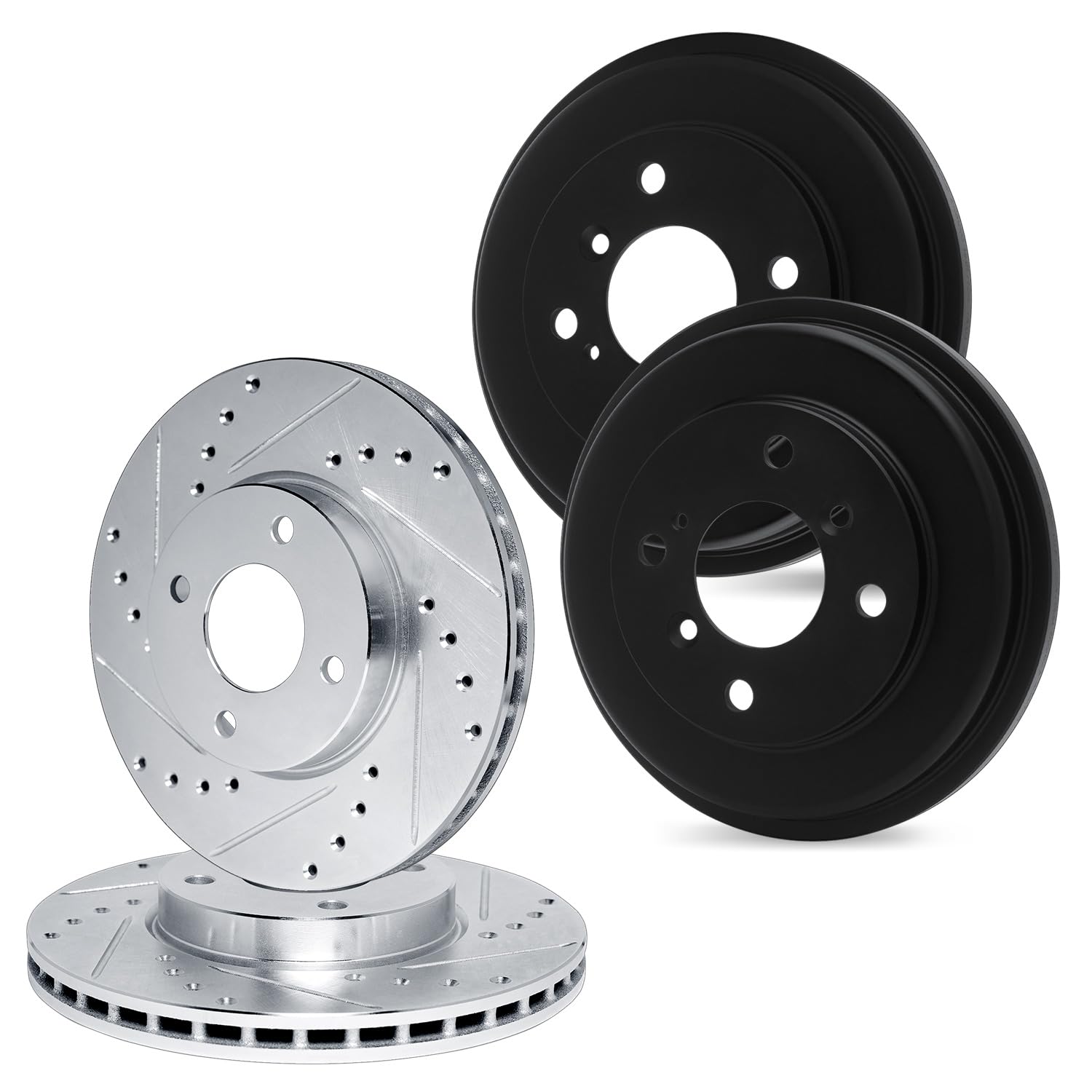 R1 Concepts Drilled and Slotted Silver Disc Brake Rotor and Drum Set WGPN2-67088