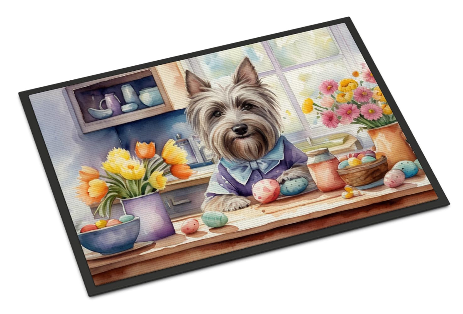 Carolines Treasures DAC6906MAT Decorating Easter Skye Terrier Doormat Front Door Mat Indoor Outdoor Rugs for Entryway, Non Slip Washable Low Pile, 18H X 27W