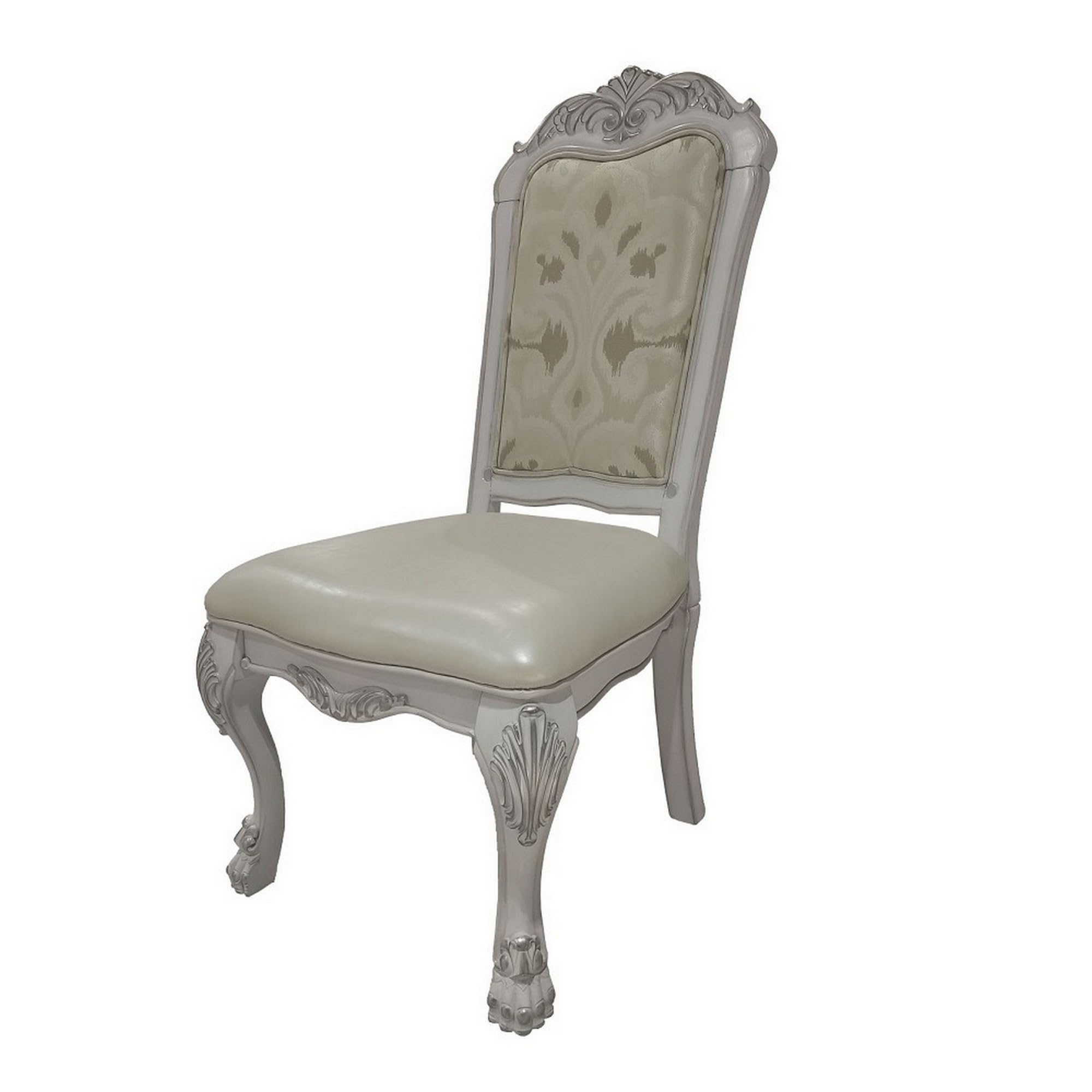 Aurora 23 Inch Set of 2 Classic Side Dining Chairs, Bone White Faux Leather