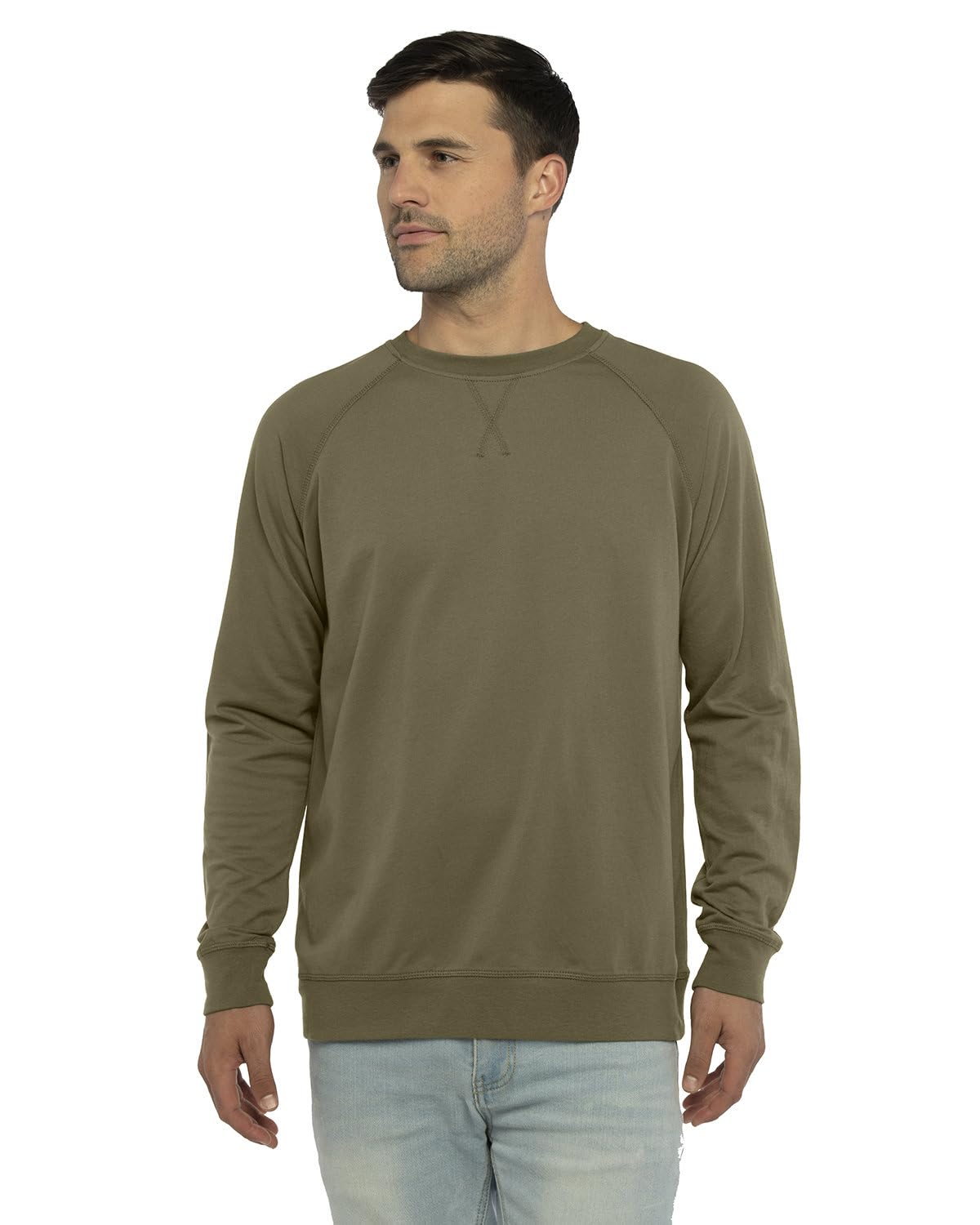 Next Level The French Terry Raglan Crew - Military Green, M