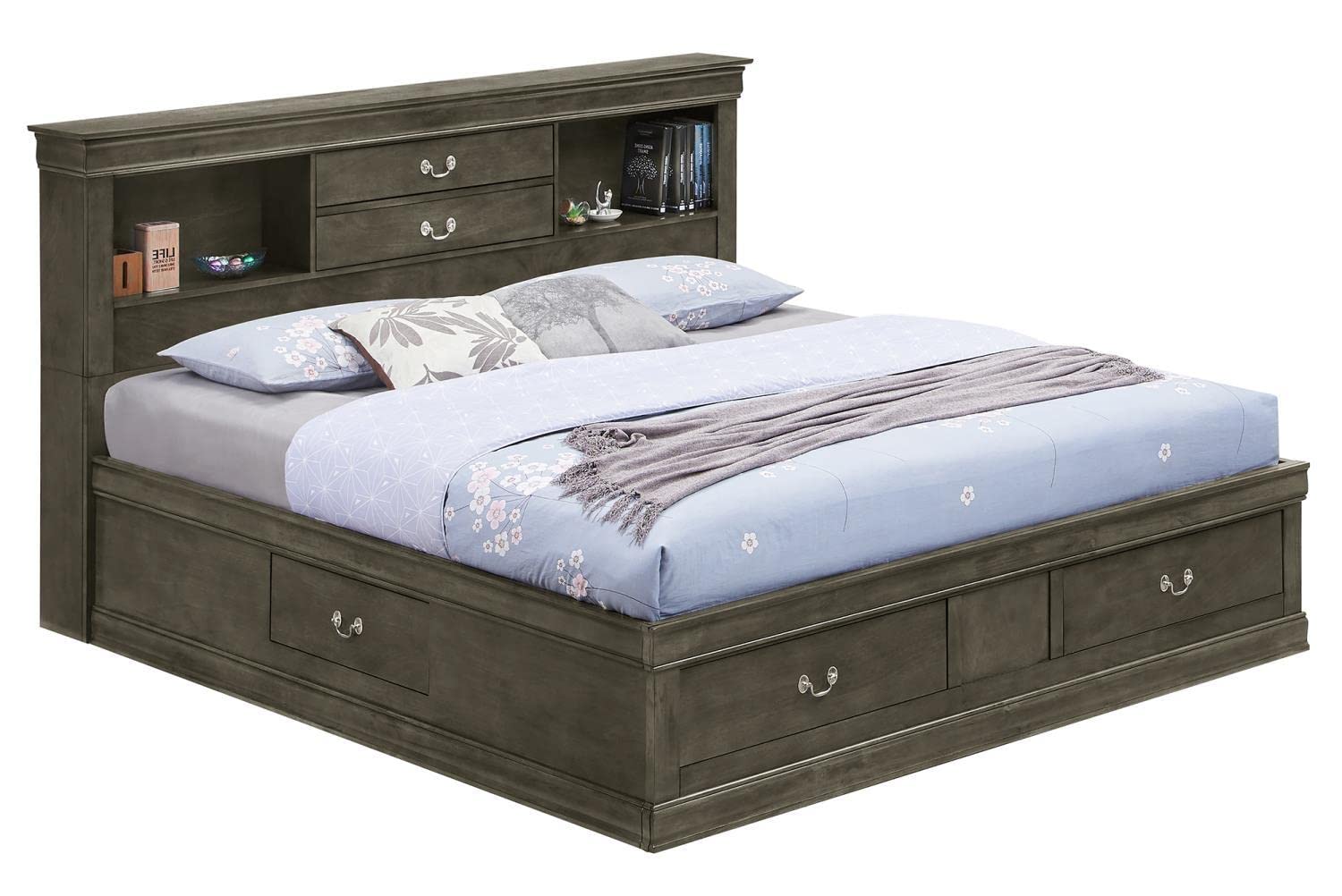Louis Philippe Gray King Storage Platform Bed