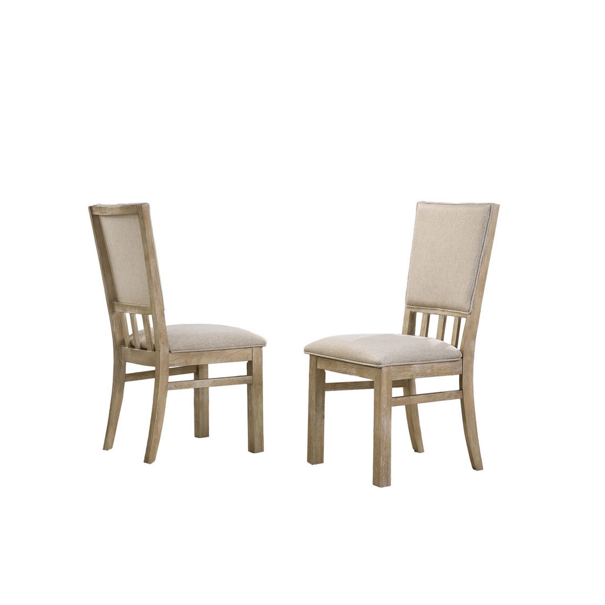 22 Inch Wood Dining Chairs Set of 2, Beige Cushioning, Slatted Low Back