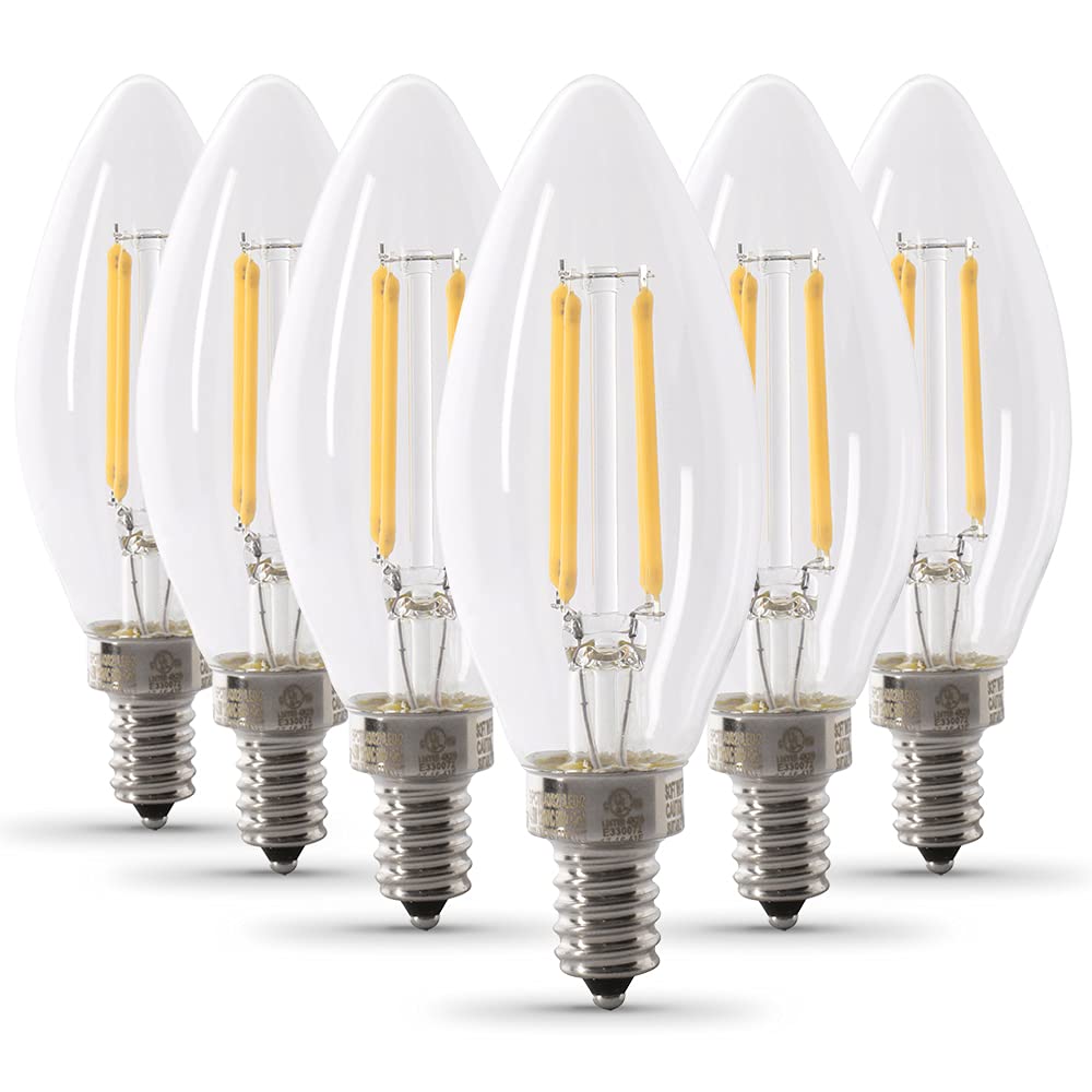 Feit Electric Ctc60/950Ca/Fil/6 Enhance Led Light Bulb 5.5W (60W Equivalent) Daylight B10 Dimmable Glass Candelabra Filament Bul