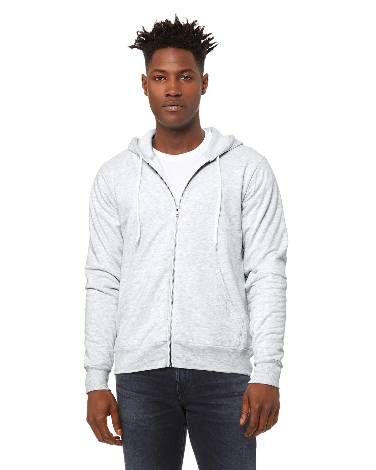 BELLA + CANVAS Unisex Sponge Fleece Full-Zip Hoodie - Ash, M