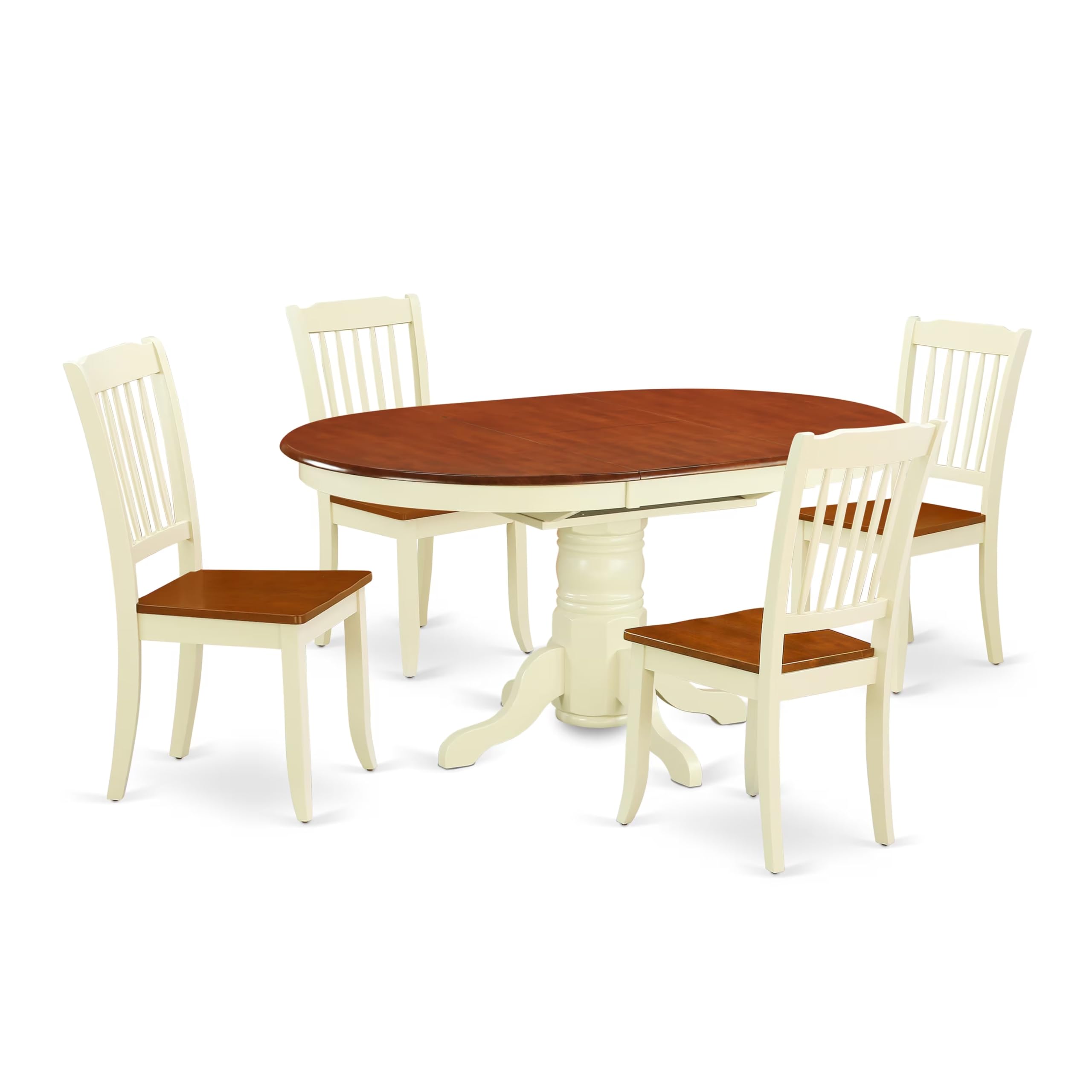 East West Furniture KEDA5-BMK-W 5 Piece Dining Table Set for 4 Includes an Oval Kitchen Table with Butterfly Leaf and 4 Dining Room Chairs, 42x60 Inch, Buttermilk & Cherry