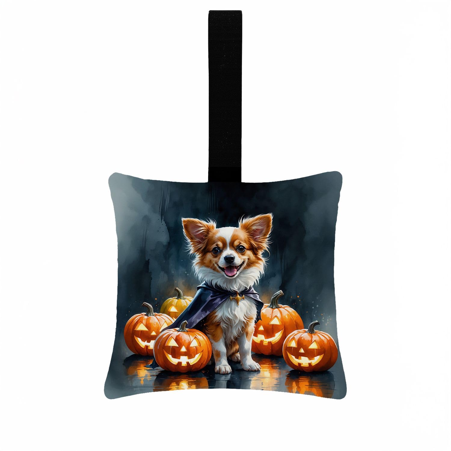 Carolines Treasures Papillon Puppy Halloween Mini Hanging Pillow Ornament 3.5  3.5 Decorative Door-Knob & Tree Hanger, Soft Fabric Cushion