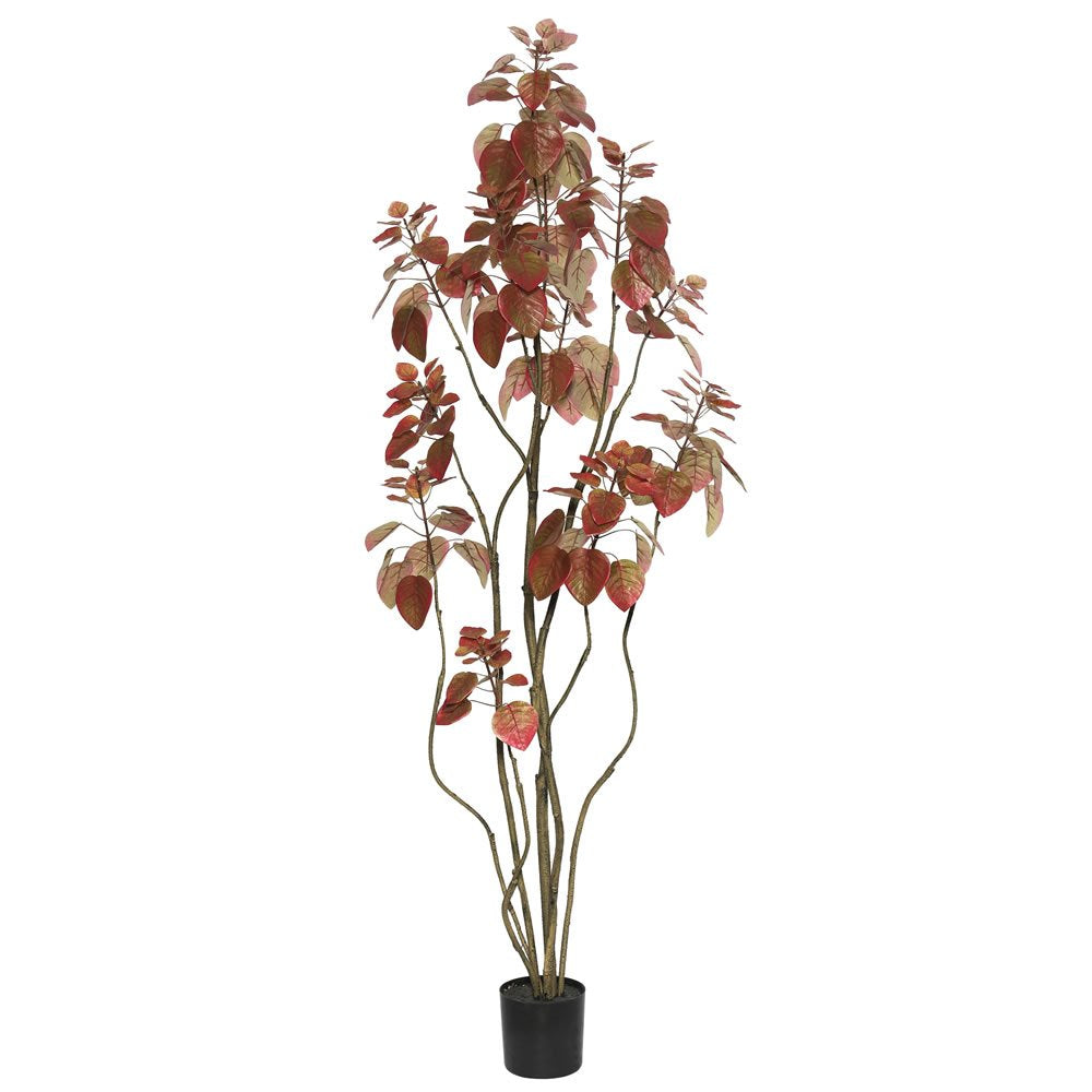 Casafoyer 5-Foot Artificial Red Potted Rogot Purple Tree with 24 Leaves ( Pack of 2 )