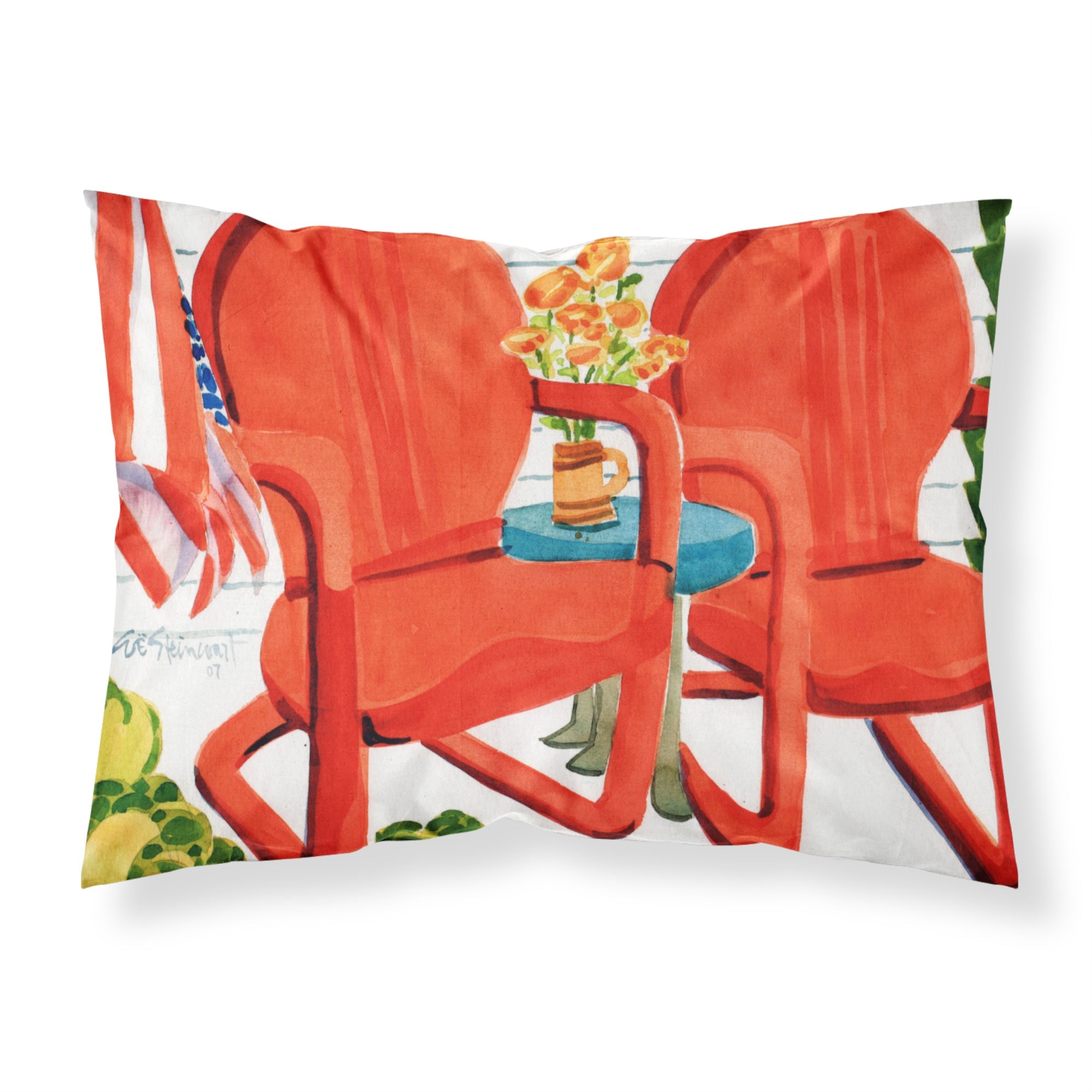 Caroline'S Treasures Red Chairs Patio View Fabric Standard Pillowcase 6140Pillowcase, Multicolor