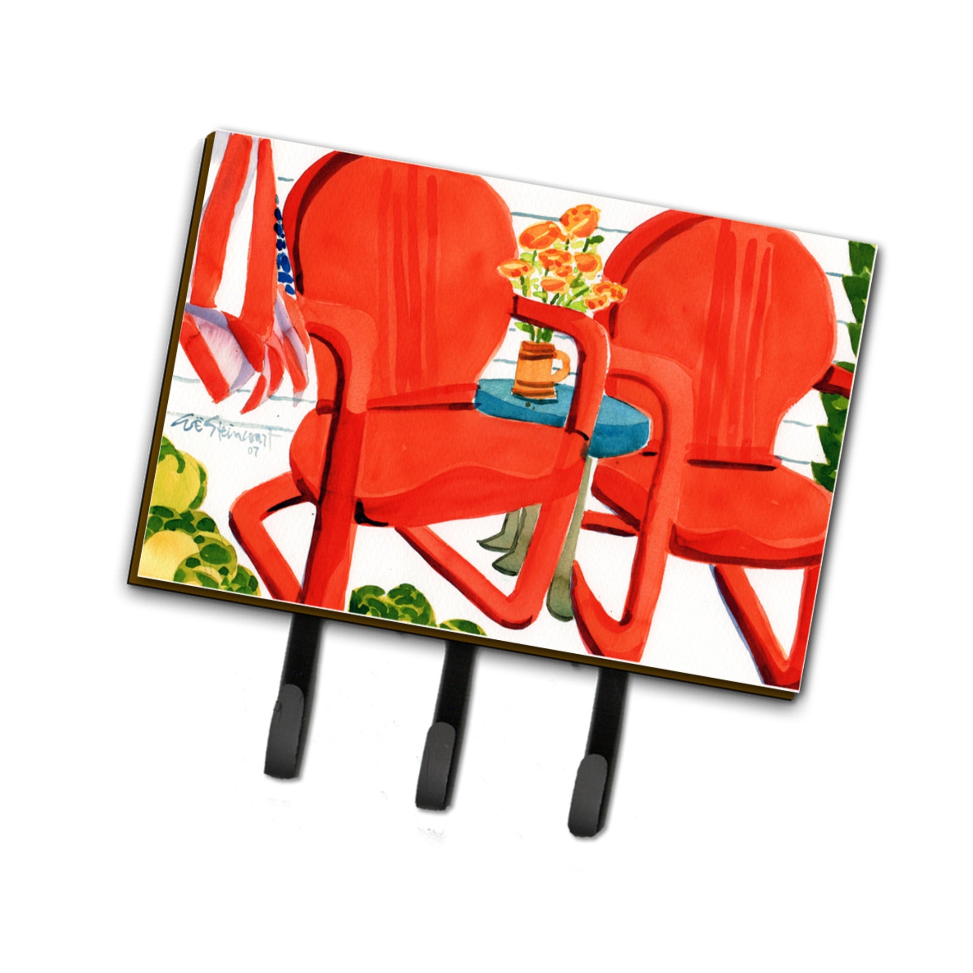 Caroline'S Treasures Red Chairs Patio View Leash Or Key Holder 6140Th68, Triple, Multicolor