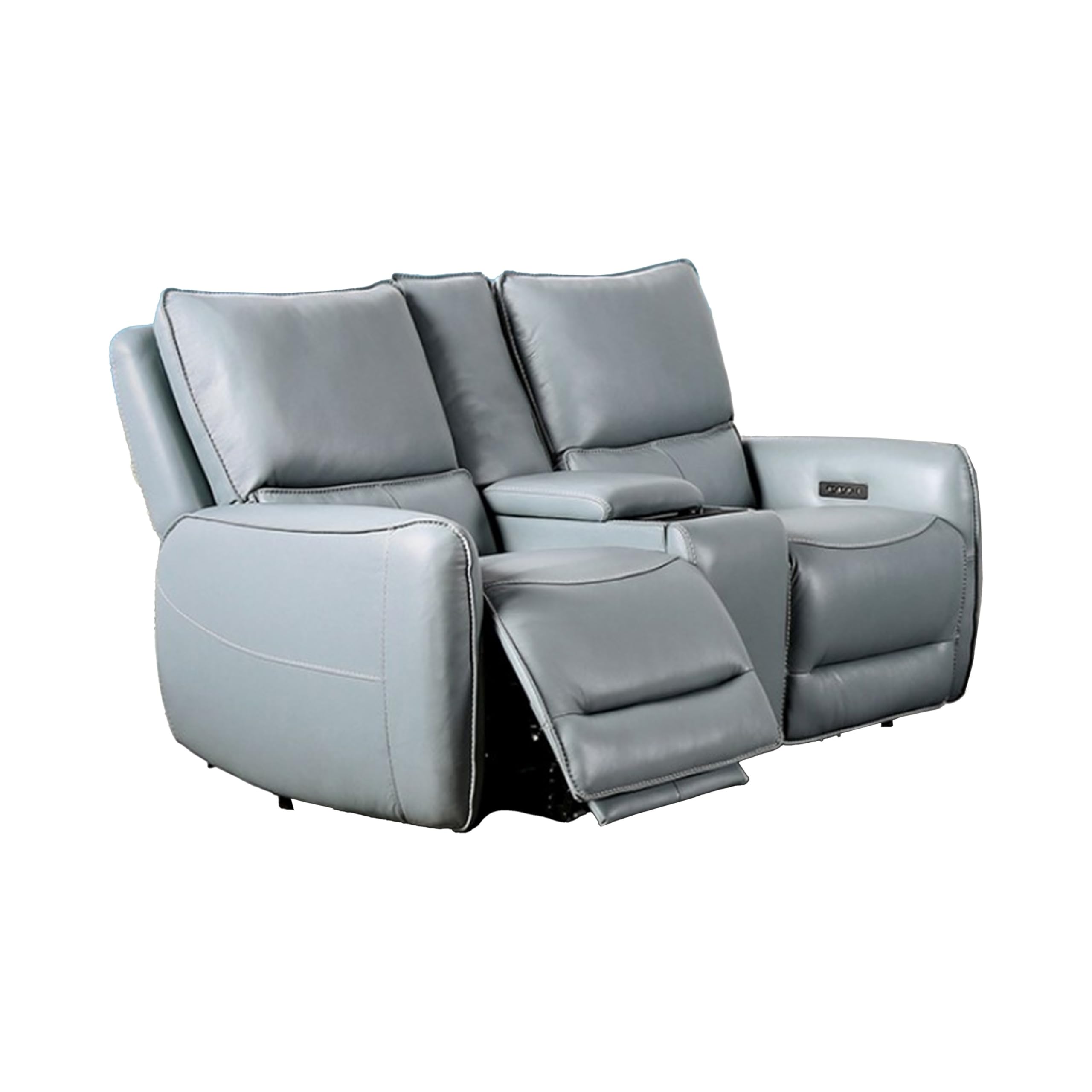 Pono Power Recliner Loveseat, Pale Blue Top Grain Leather, 74 Inch
